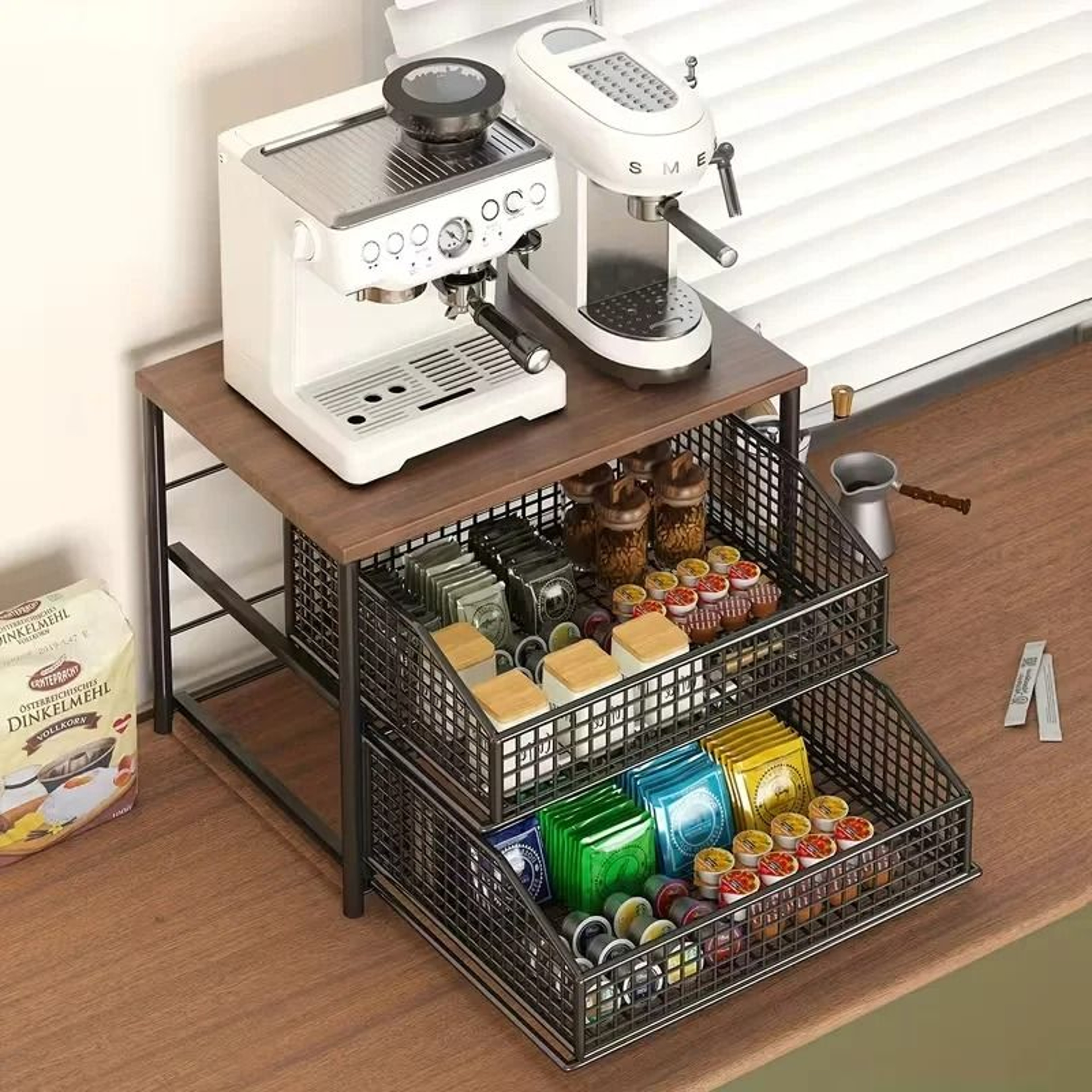 MultiLayer Kitchen Countertop Storage Rack  SpaceSaving Desktop Organizer With Drawers  Metal Baske 2