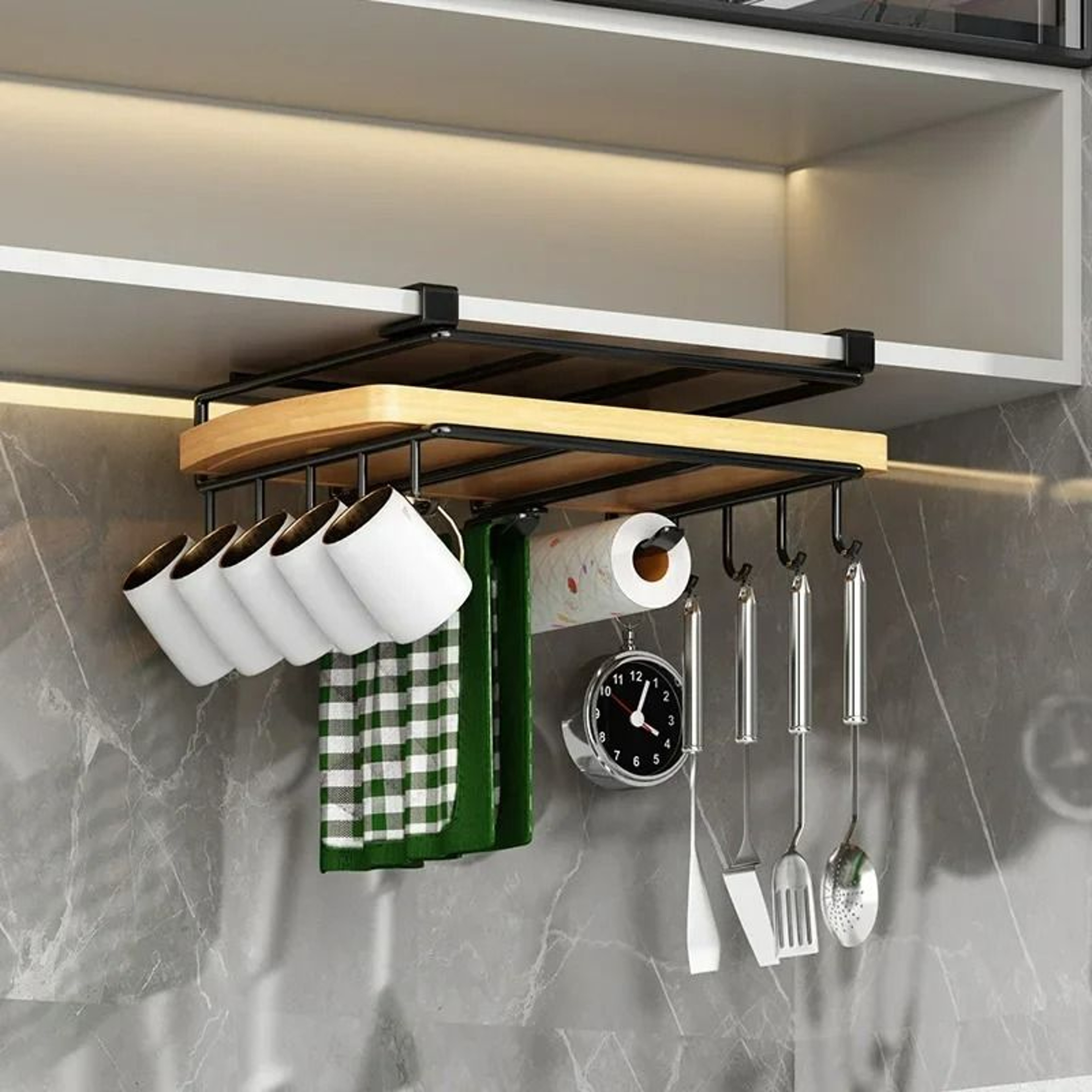 UnderShelf Cutting Board  Utility Mug Hanger Rack 3