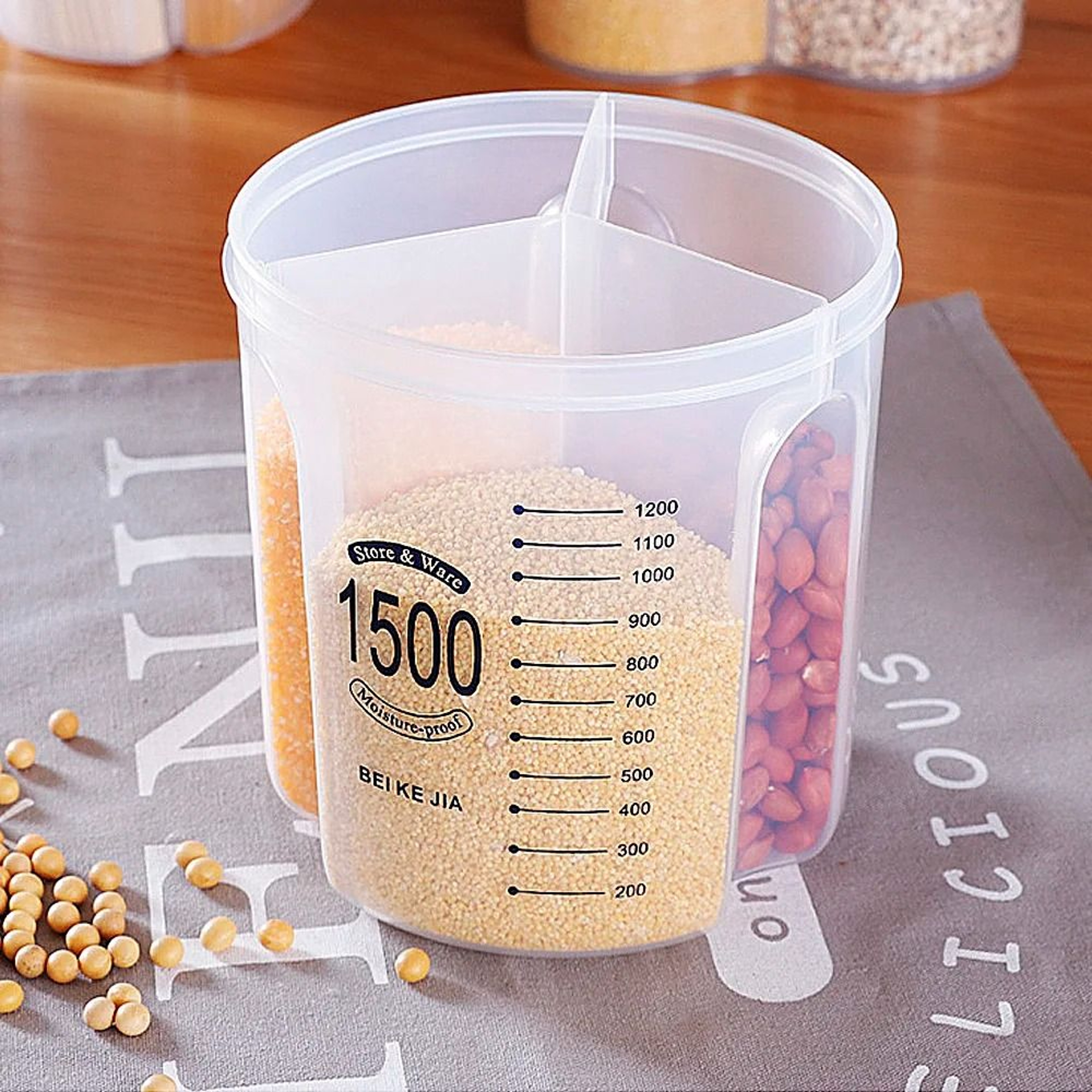 MultiCompartment Sealed Rotating Dry Food Storage Container And Grain Dispenser 1