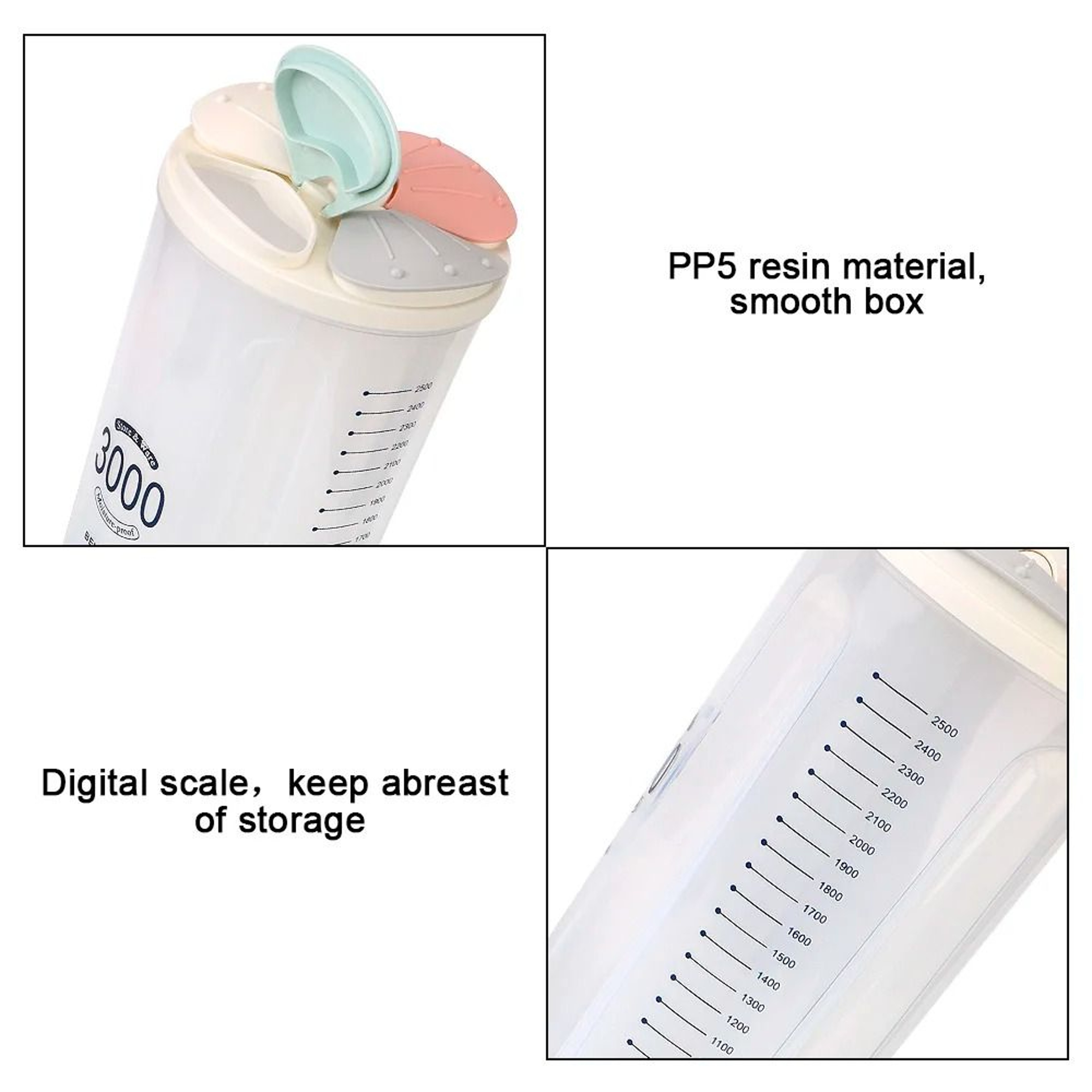 MultiCompartment Sealed Rotating Dry Food Storage Container And Grain Dispenser 4