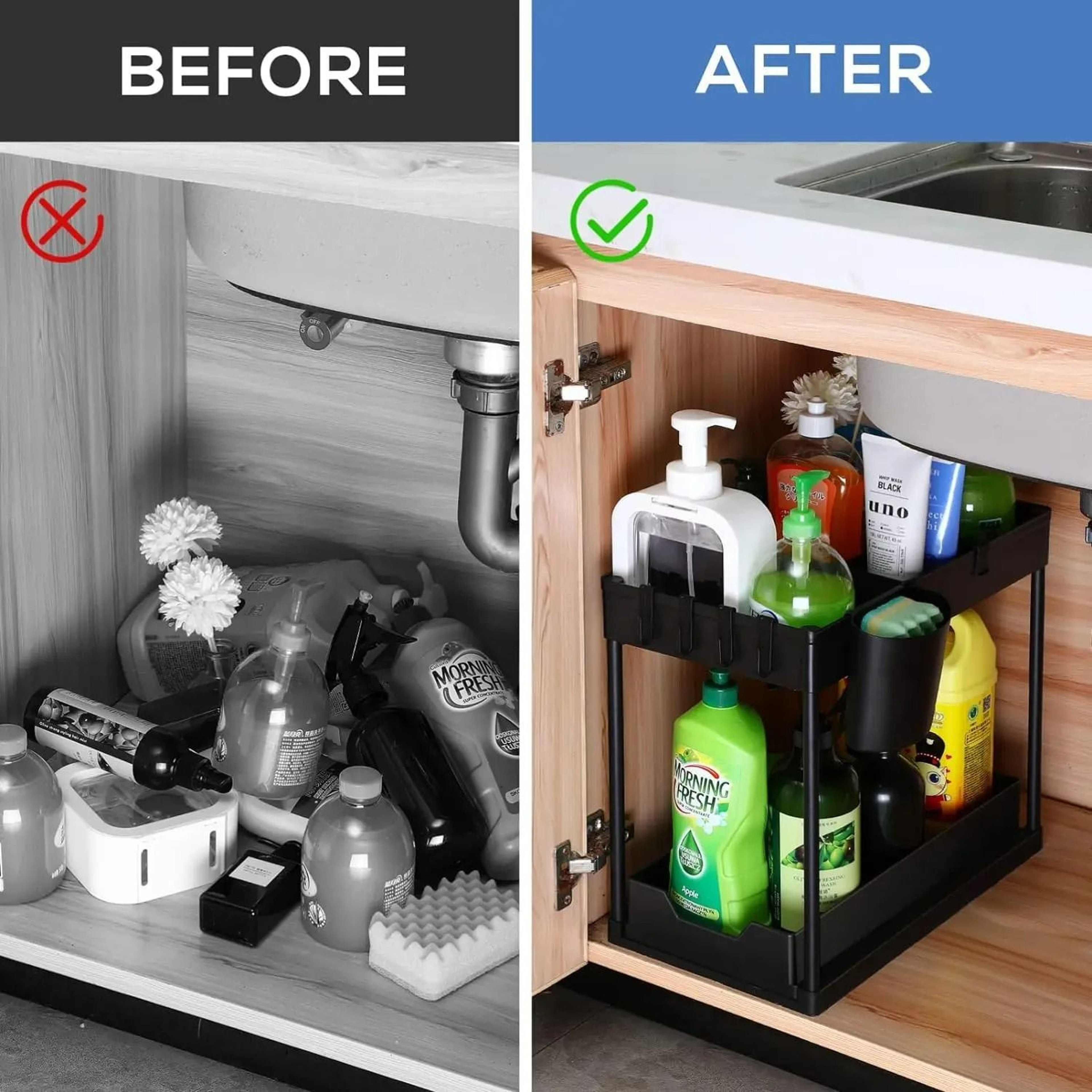 2Tier UnderSink Organizer And MultiPurpose Bathroom Cabinet Storage Shelf Set 4