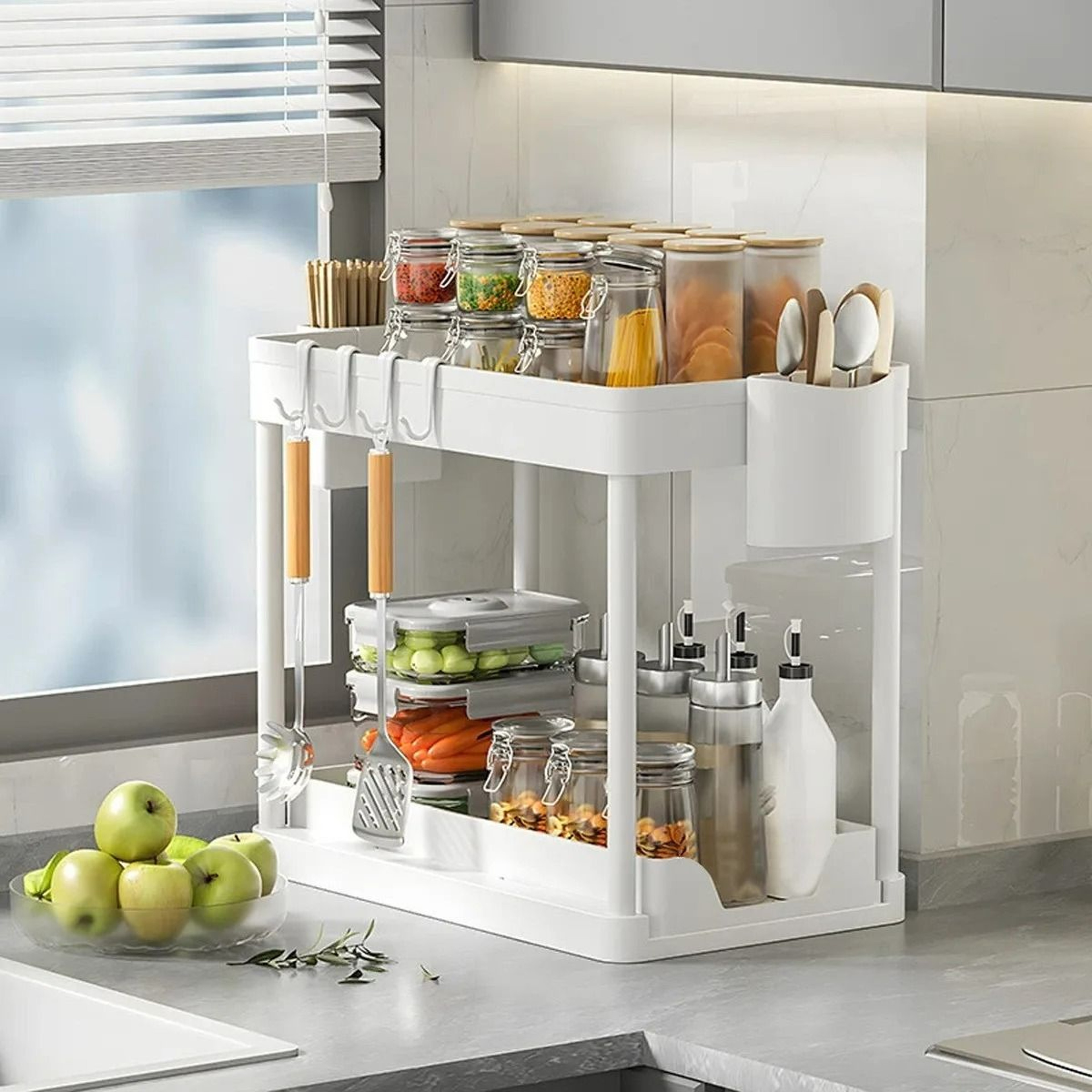 2Tier UnderSink SlideOut Cabinet Organizer And HeavyDuty Sliding Storage Basket Rack 7