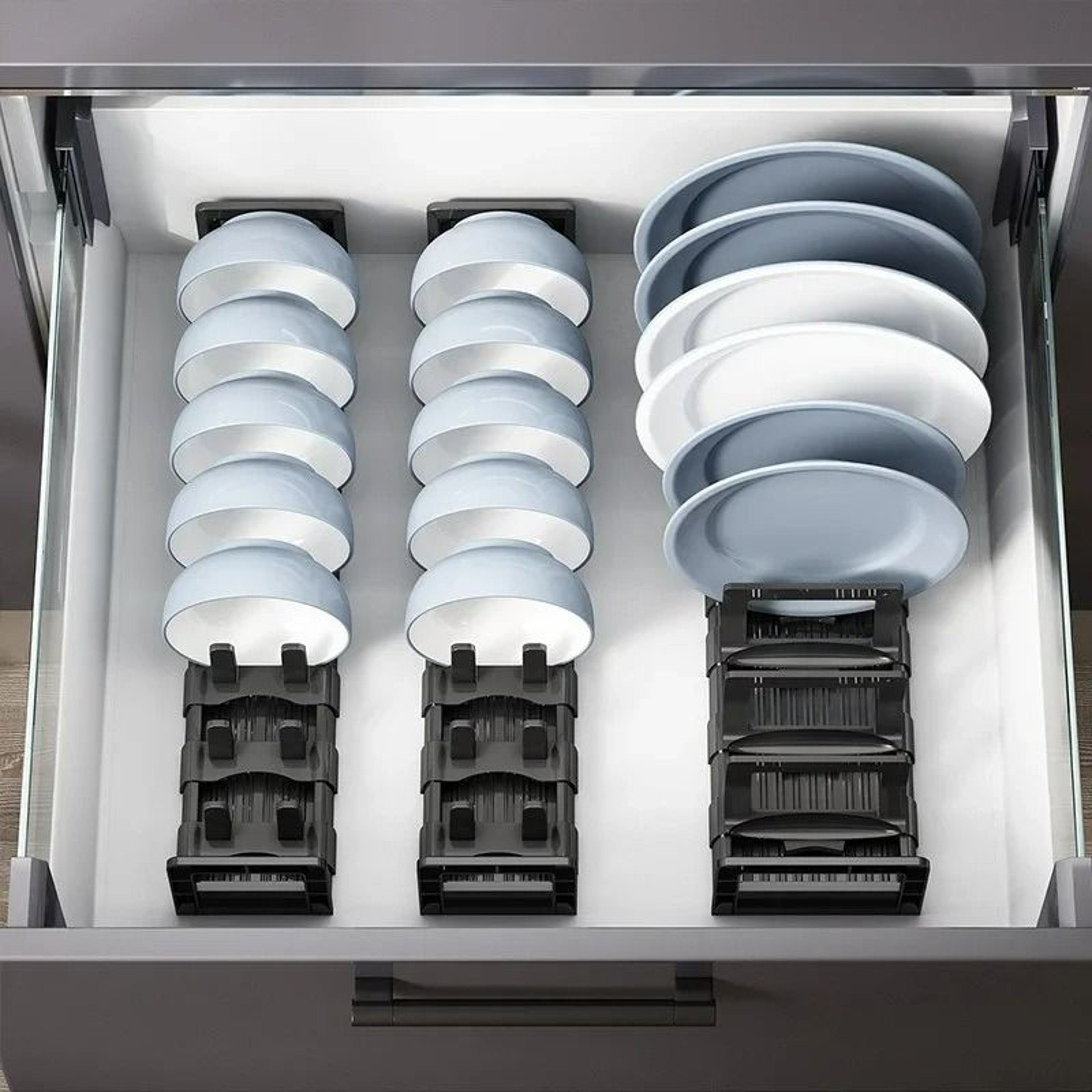 Adjustable UnderCabinet Bowl And Dish Storage Rack And Drawer Partition Tableware Drying Rack 3