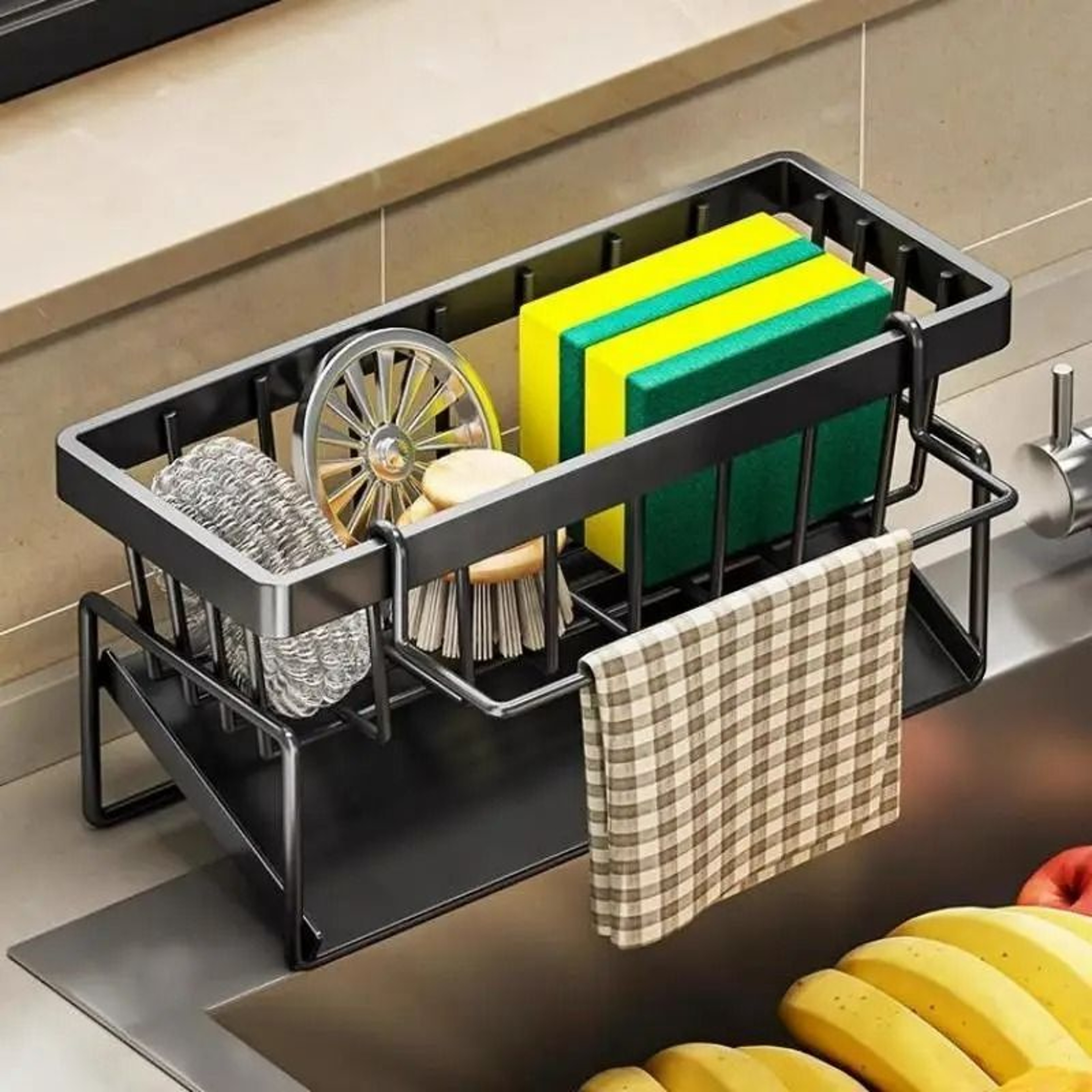 Kitchen Stainless Steel Faucet Drain Rack ClipOn Sponge Storage Holder And Soap Towel Shelf Organiz 3