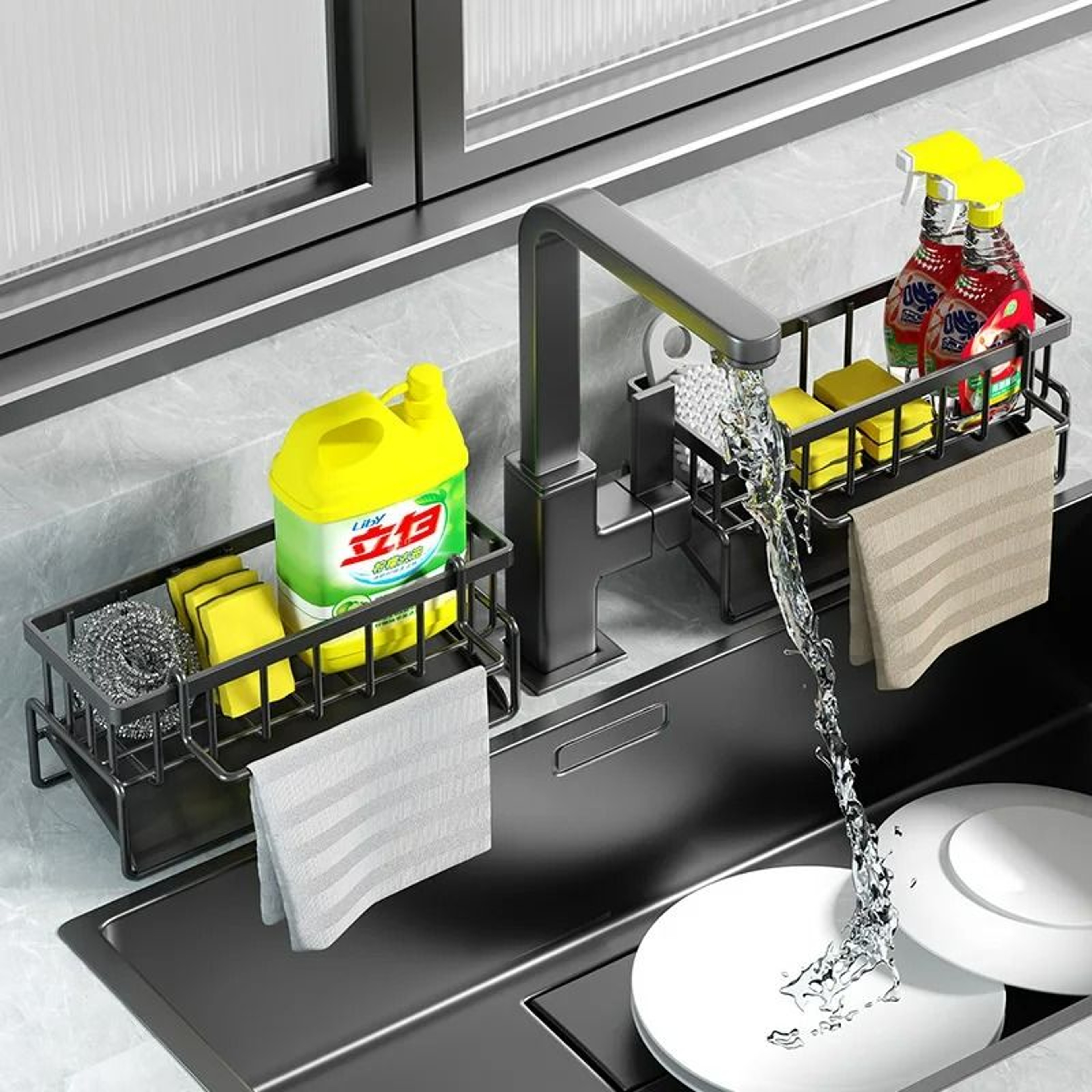 Kitchen Stainless Steel Faucet Drain Rack ClipOn Sponge Storage Holder And Soap Towel Shelf Organiz 5