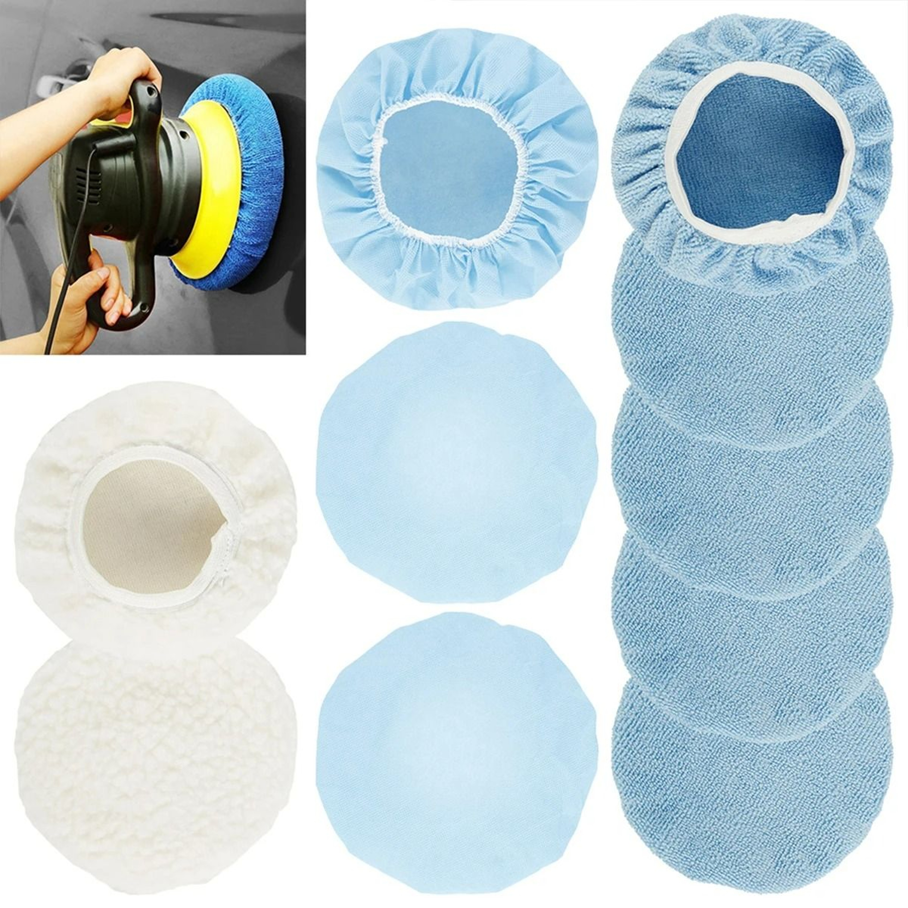 10Piece Car Polishing Pad Bonnet Set  910 Inch Auto Soft Microfiber  Wool Buffer Covers 3