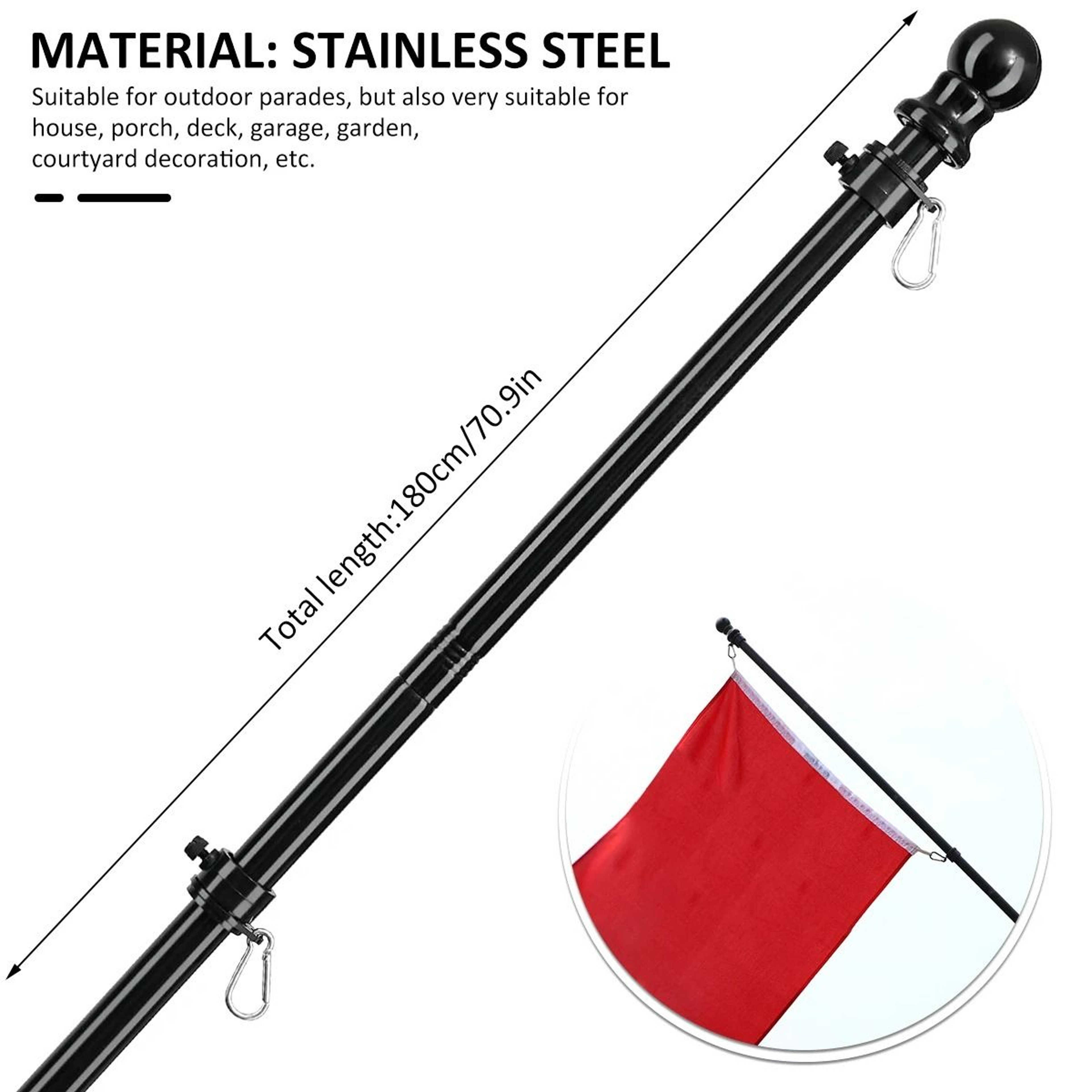 Telescopic Stainless Steel Flag Pole  TangleFree 360Degree Rotating Guide Banner System 5