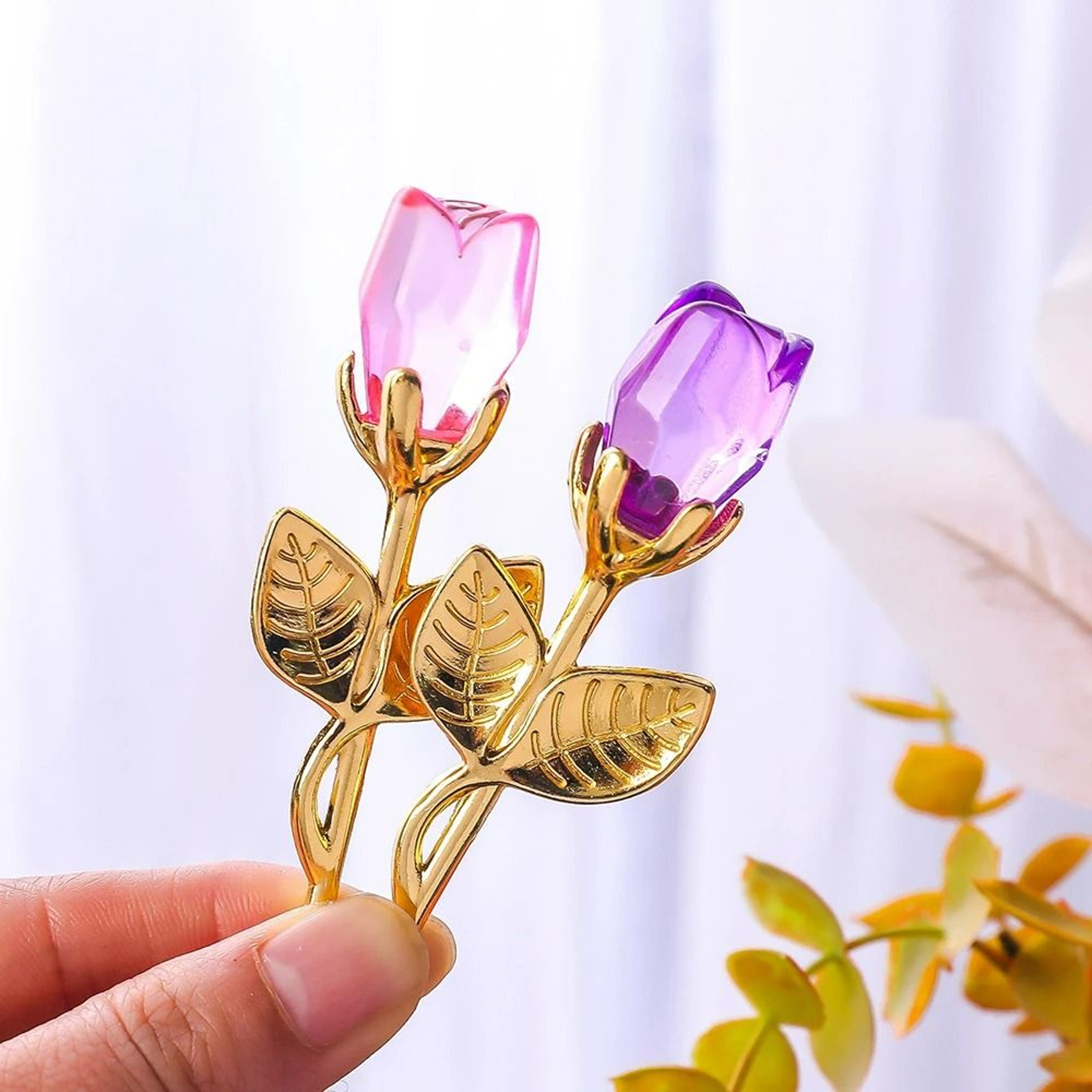Crystal Rose Artificial Flower  Metallic Stem Craft 4