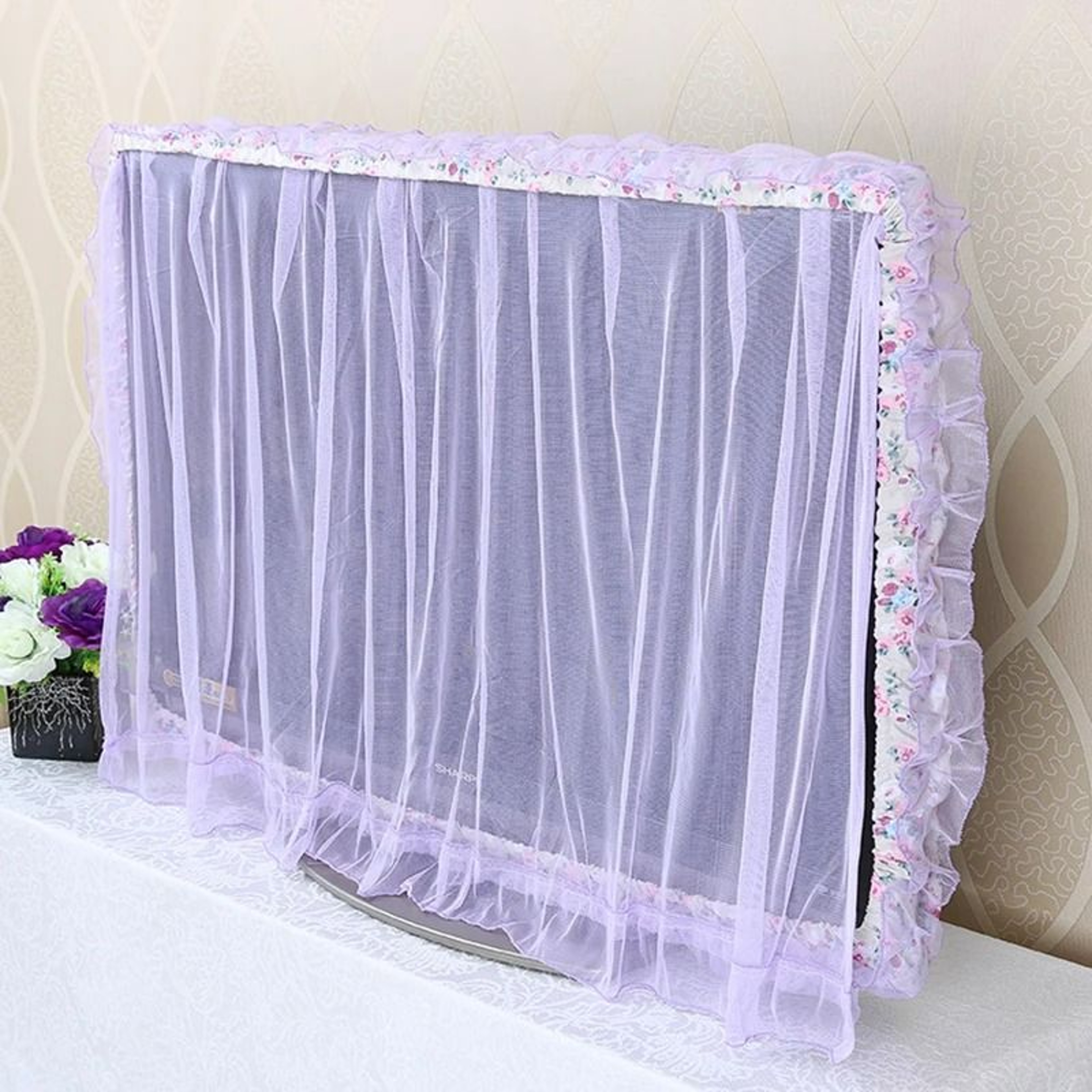 Lace Fabric TV  Monitor Dust Cover With Flip Screen Feature 9