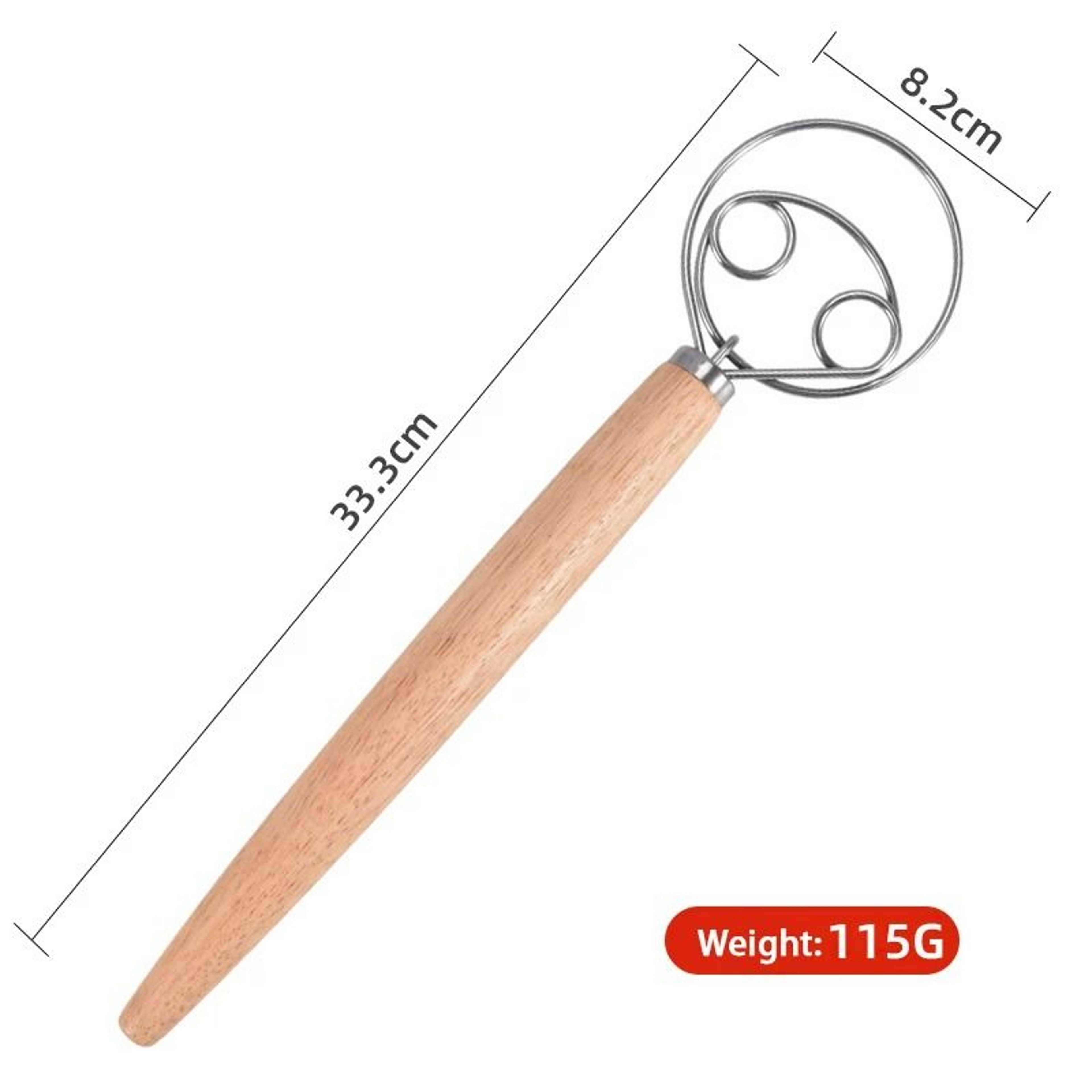 13Inch Oak Handle Danish Dough Whisk  Mixing Rod 7