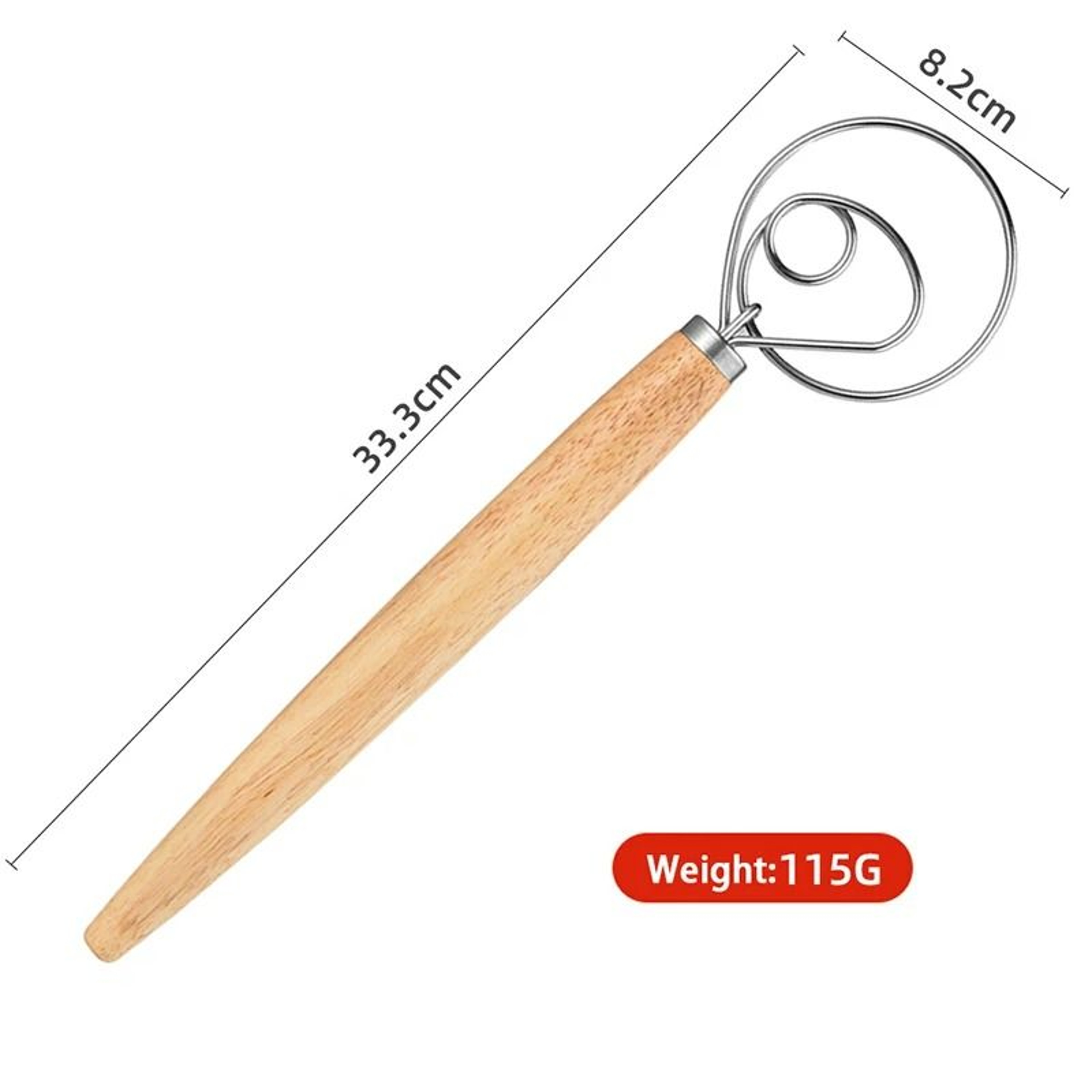 13Inch Oak Handle Danish Dough Whisk  Mixing Rod 8