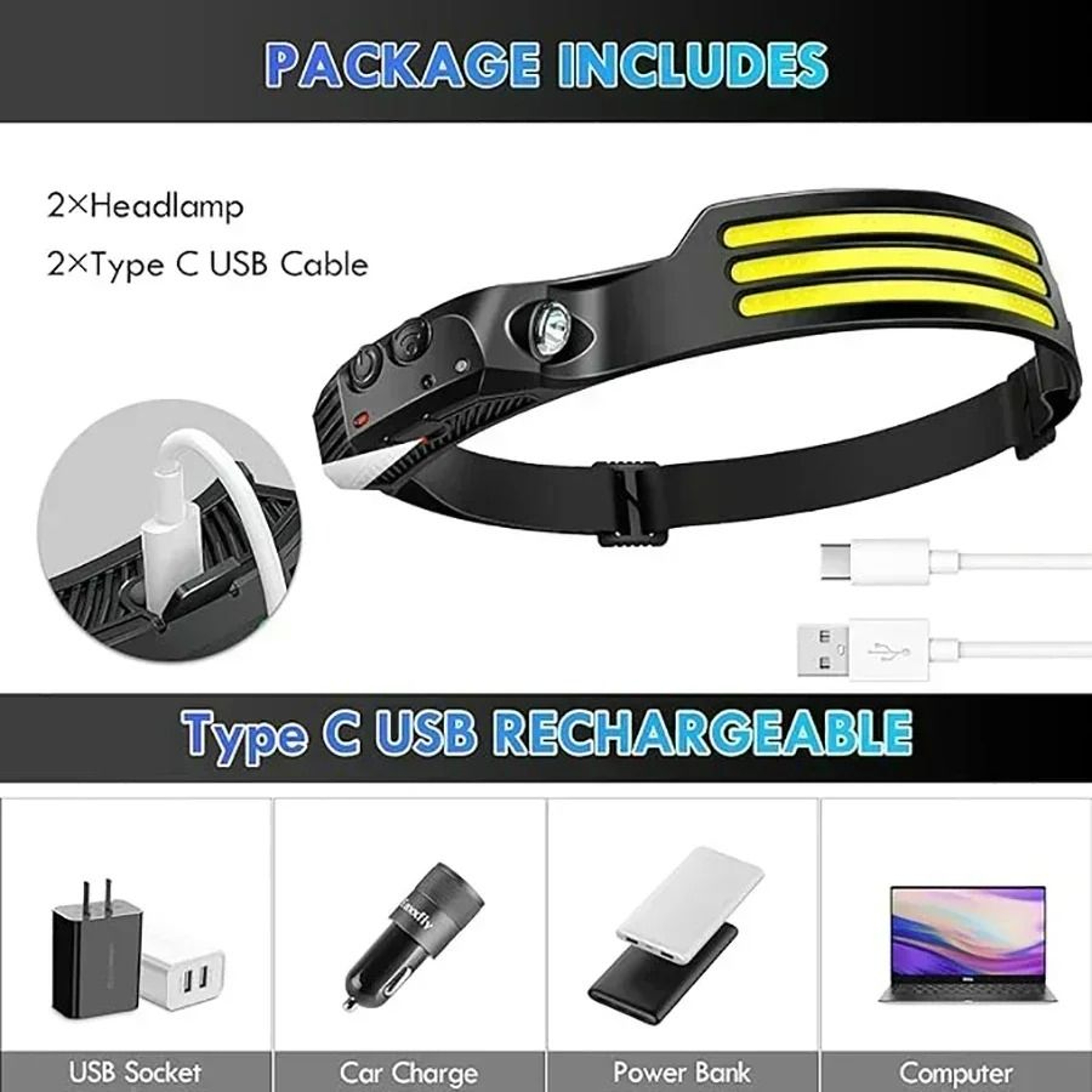 5Pack HandsFree Induction COB LED Headlamps 4