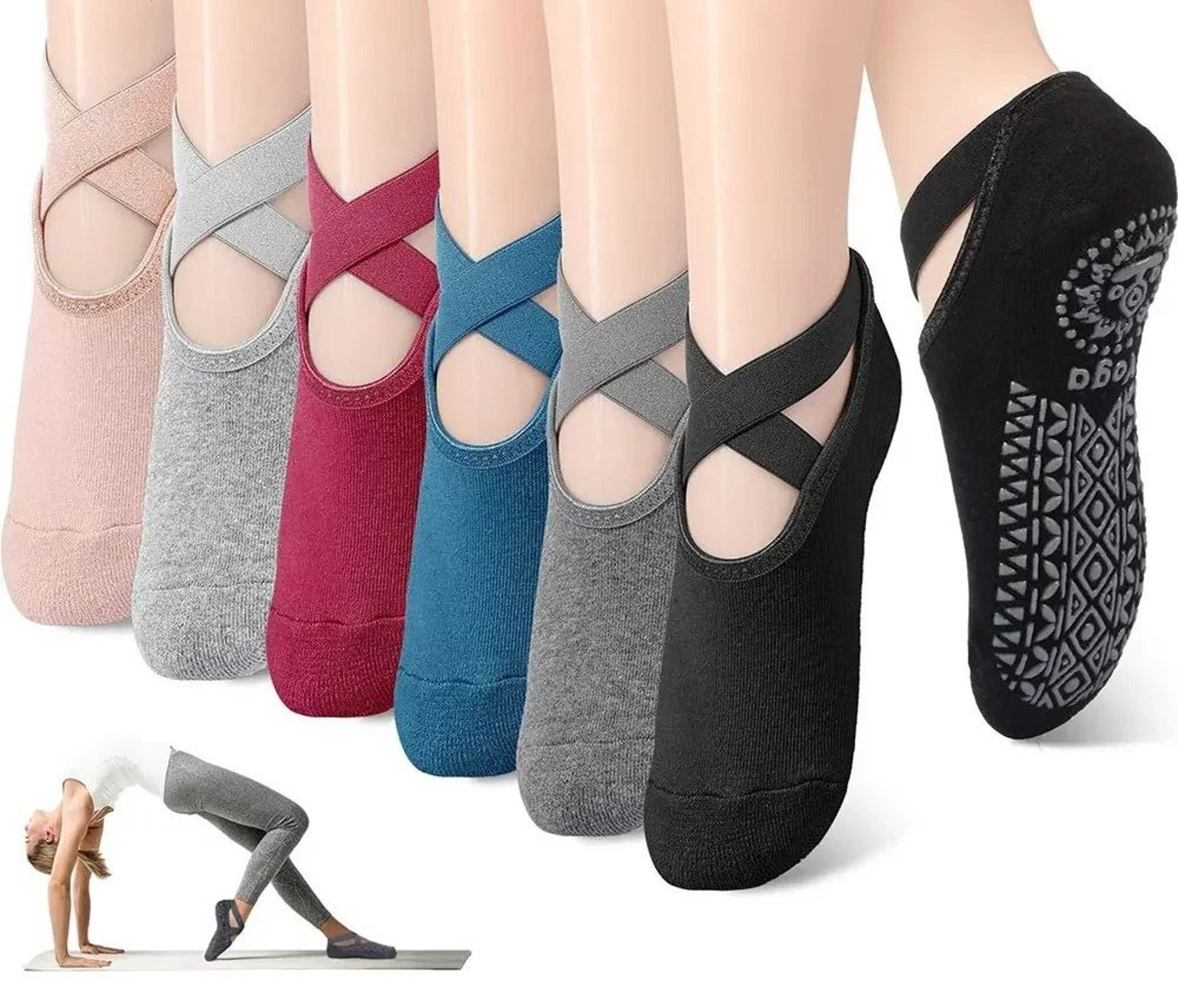 NonSlip Yoga  Pilates Socks With Ballet Straps 0
