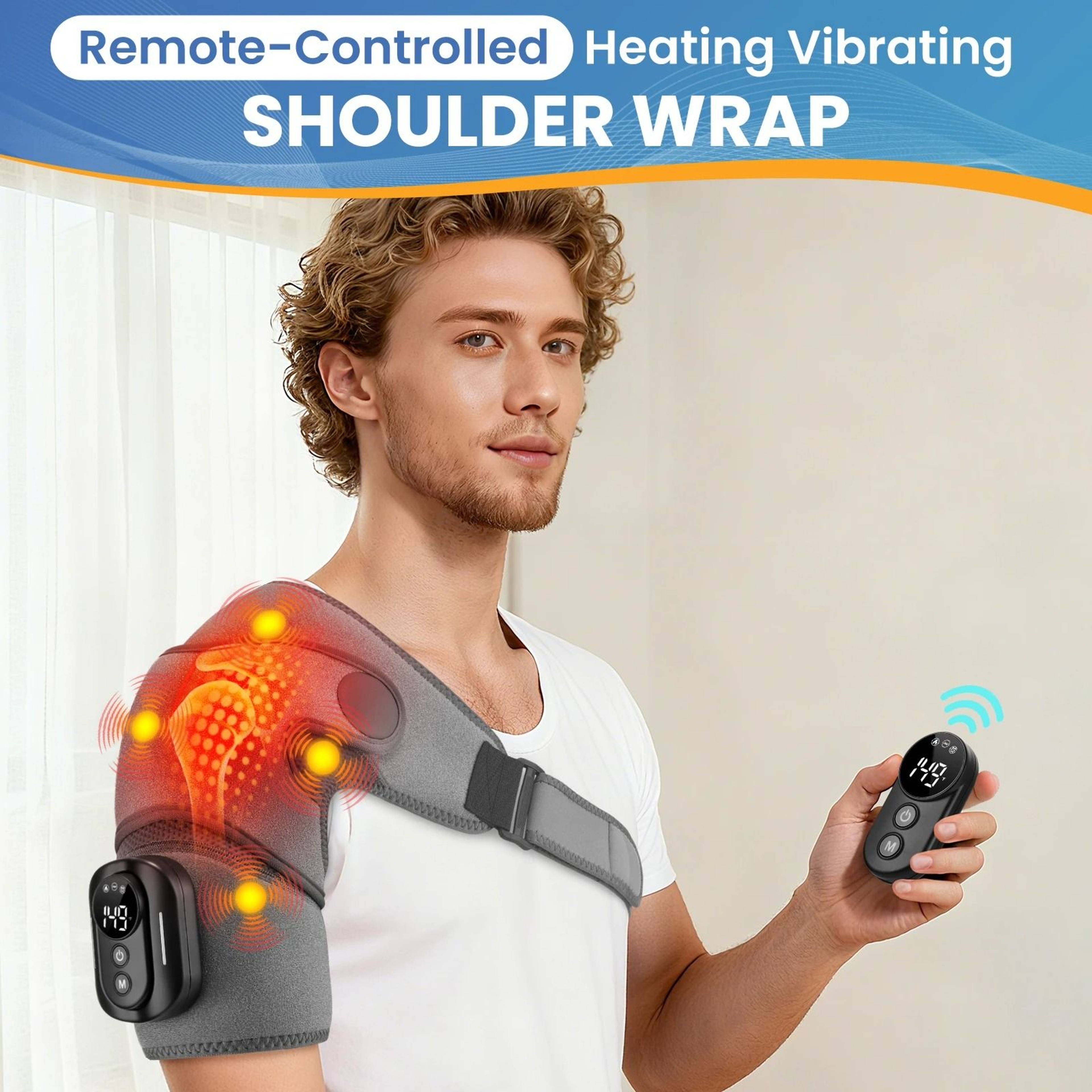 Electric Cordless Heated Shoulder Wrap Massager With Wireless Remote Control 5000mAh 4