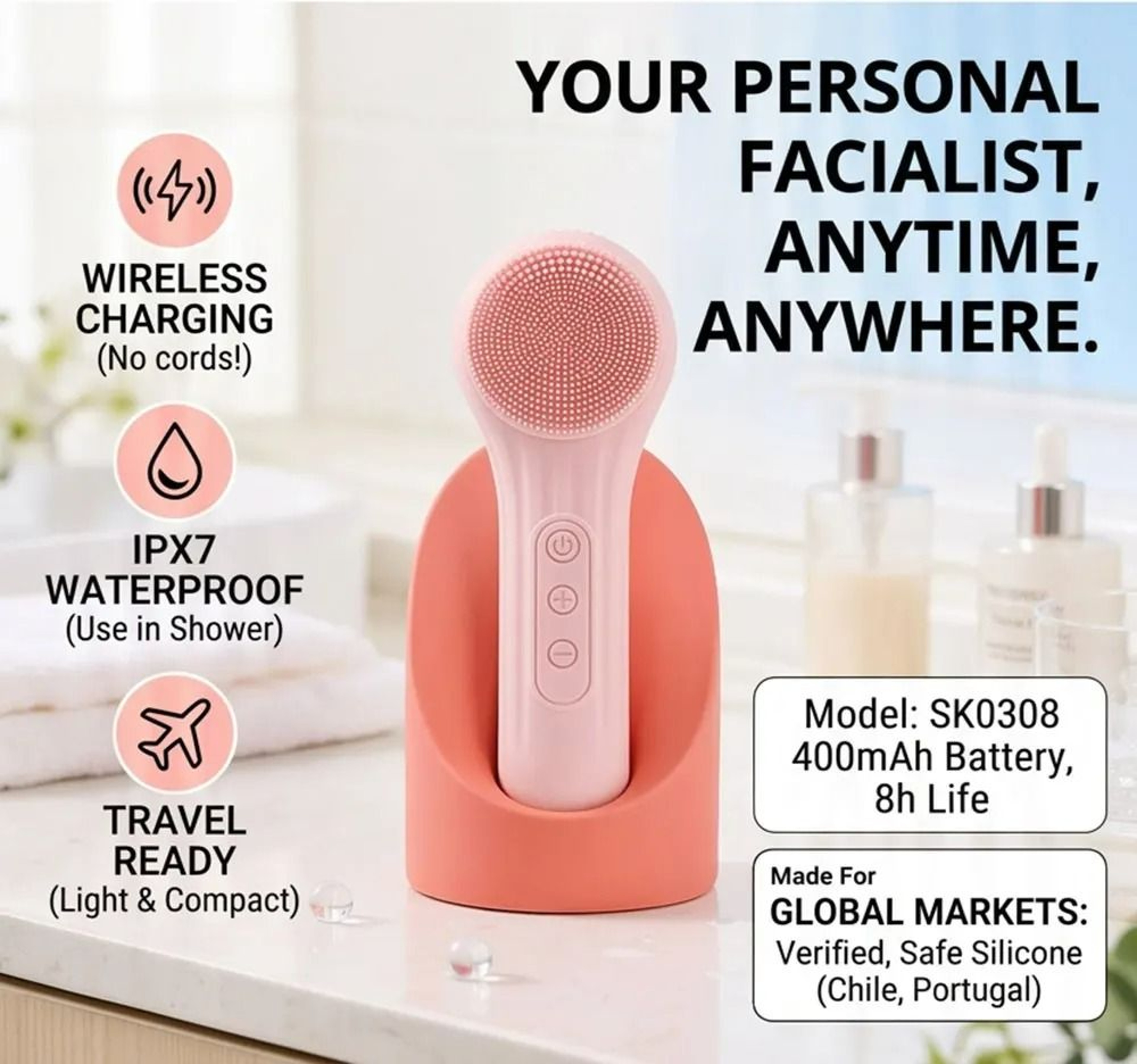 Silicone Electric Sonic Facial Cleanser Brush With Heat Massage 6