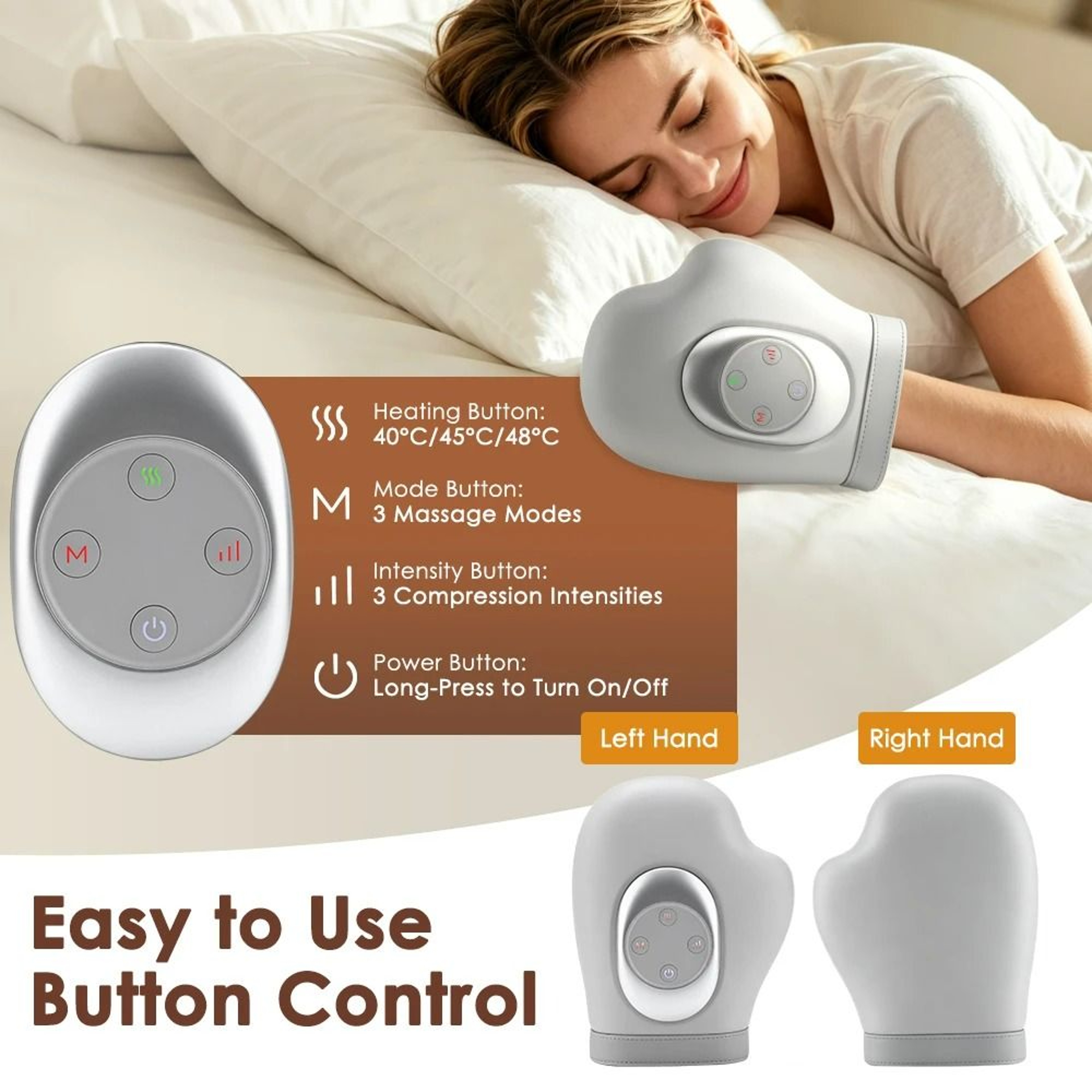 Hot Electric Air Compression Hand Massager With Heat  Shiatsu Finger Relaxation 3