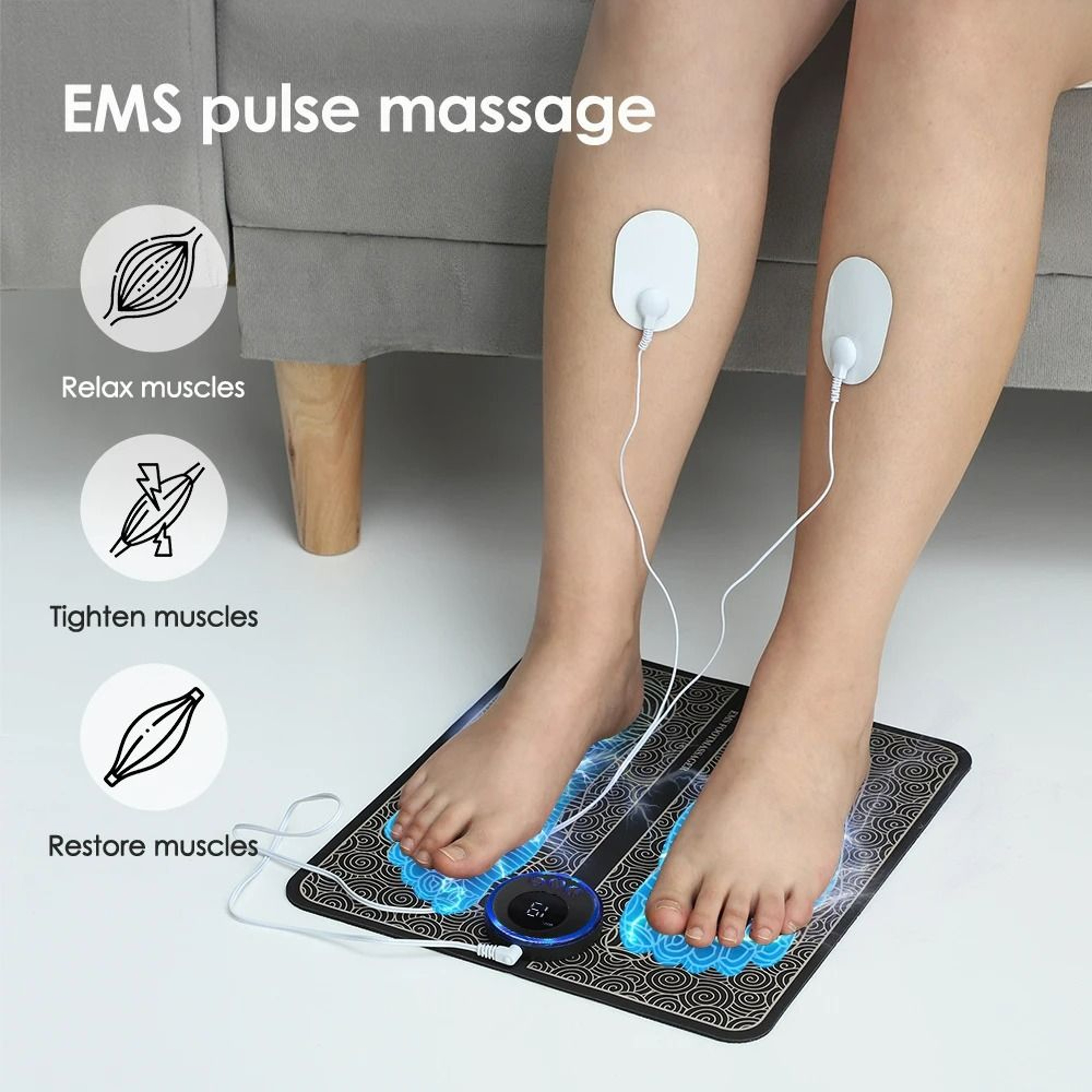 Electric TENS  EMS Foot Massager Pad With Remote Control  Body Electrode Patches 4