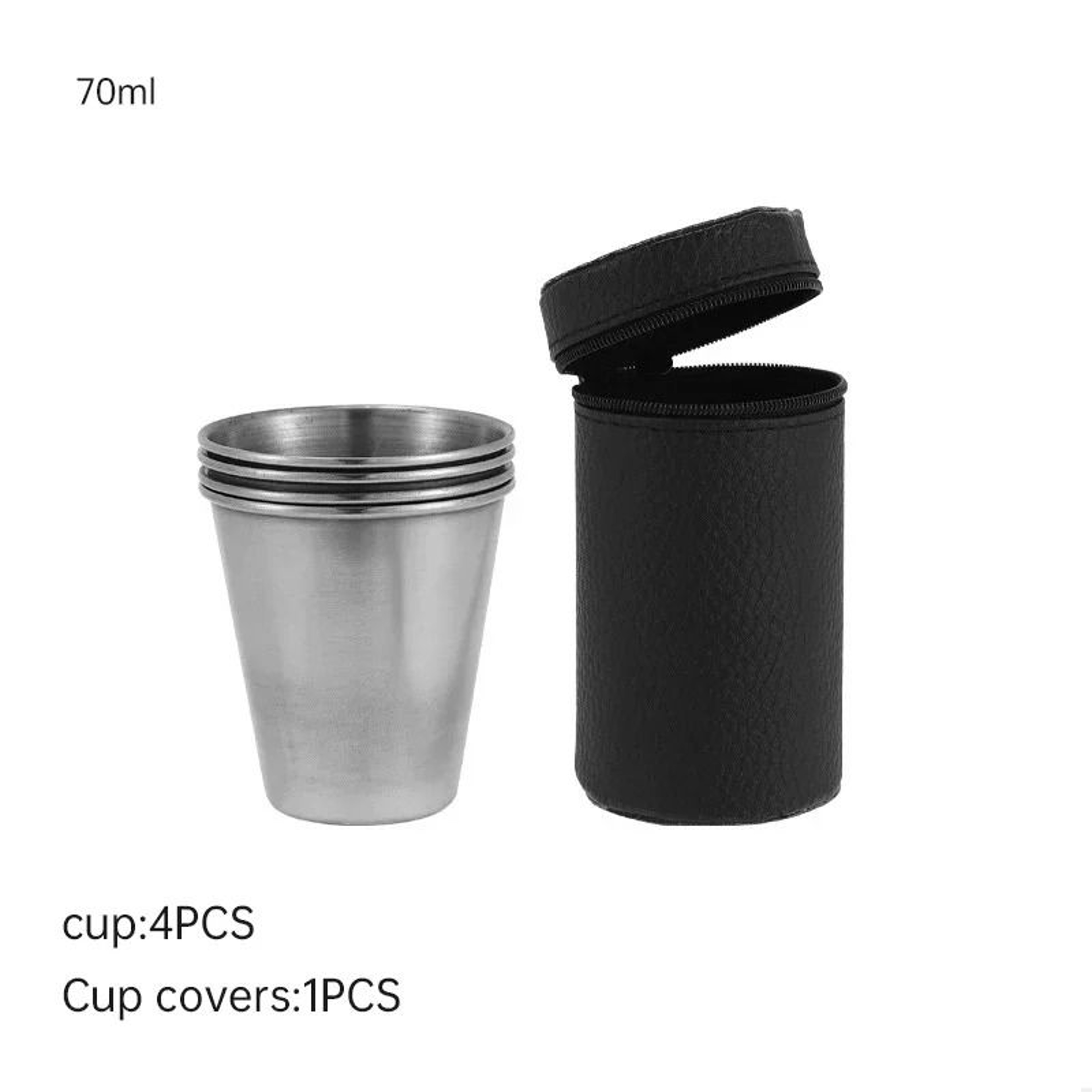 4Piece Portable Stainless Steel Mini Travel Cup Set With Leather Case 6