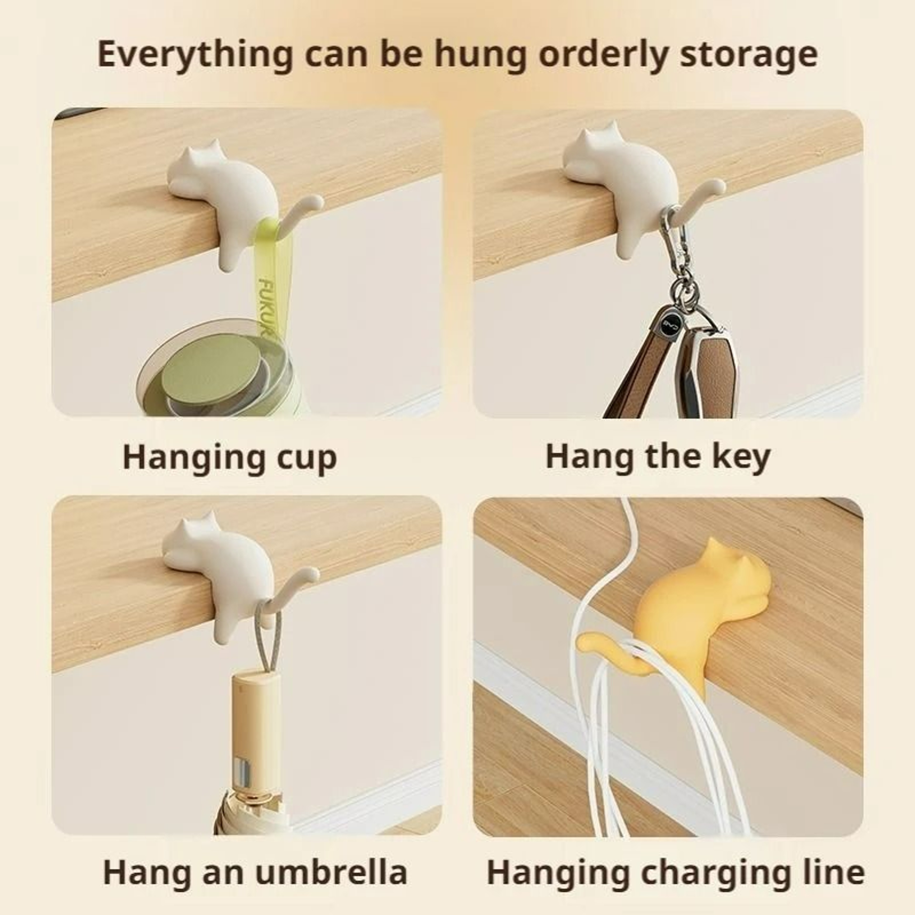 Cute CatShaped Desktop Bag Hook  Desk Keychain Holder 4