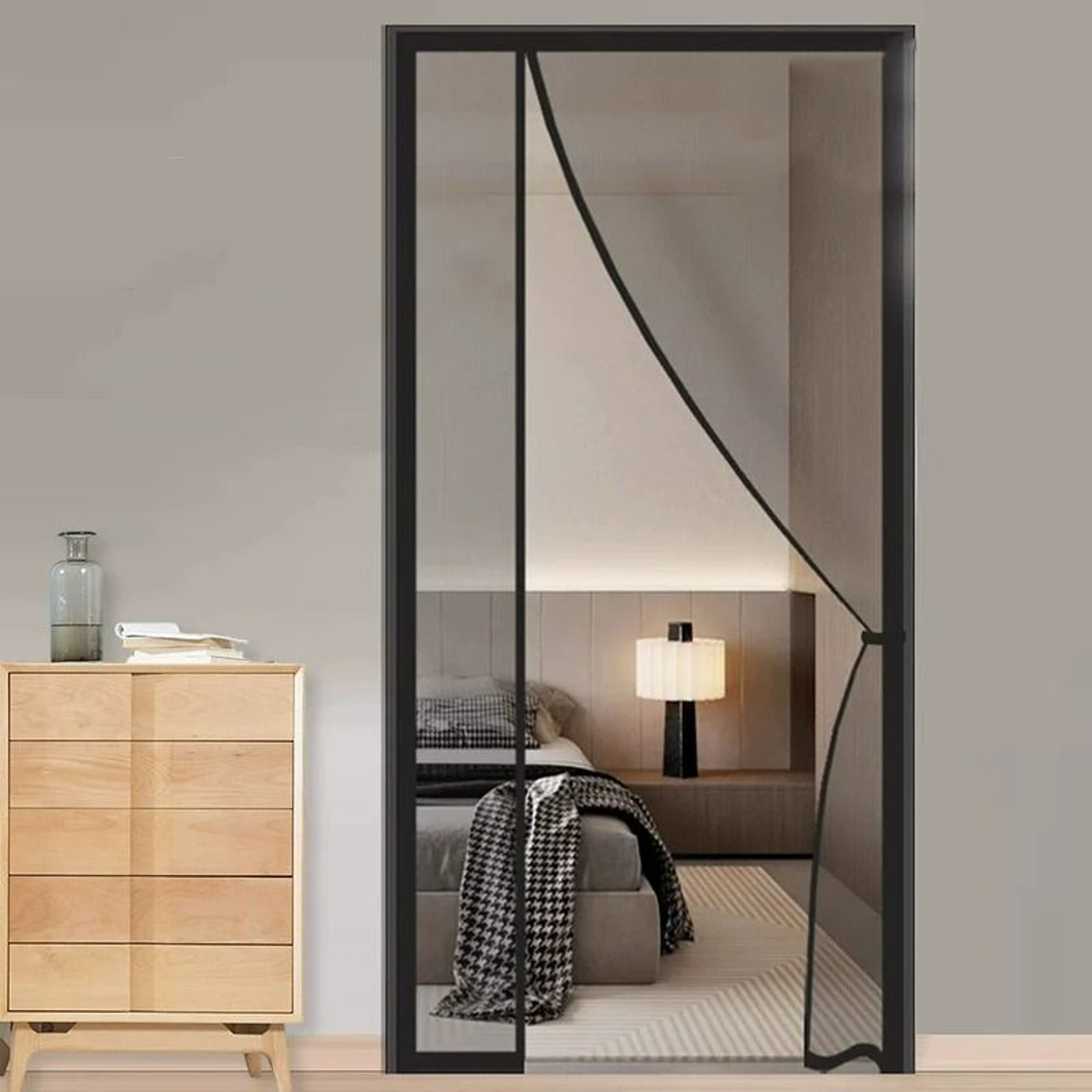 Black Side Opening Magnetic Fiberglass Door Screen Mesh 1