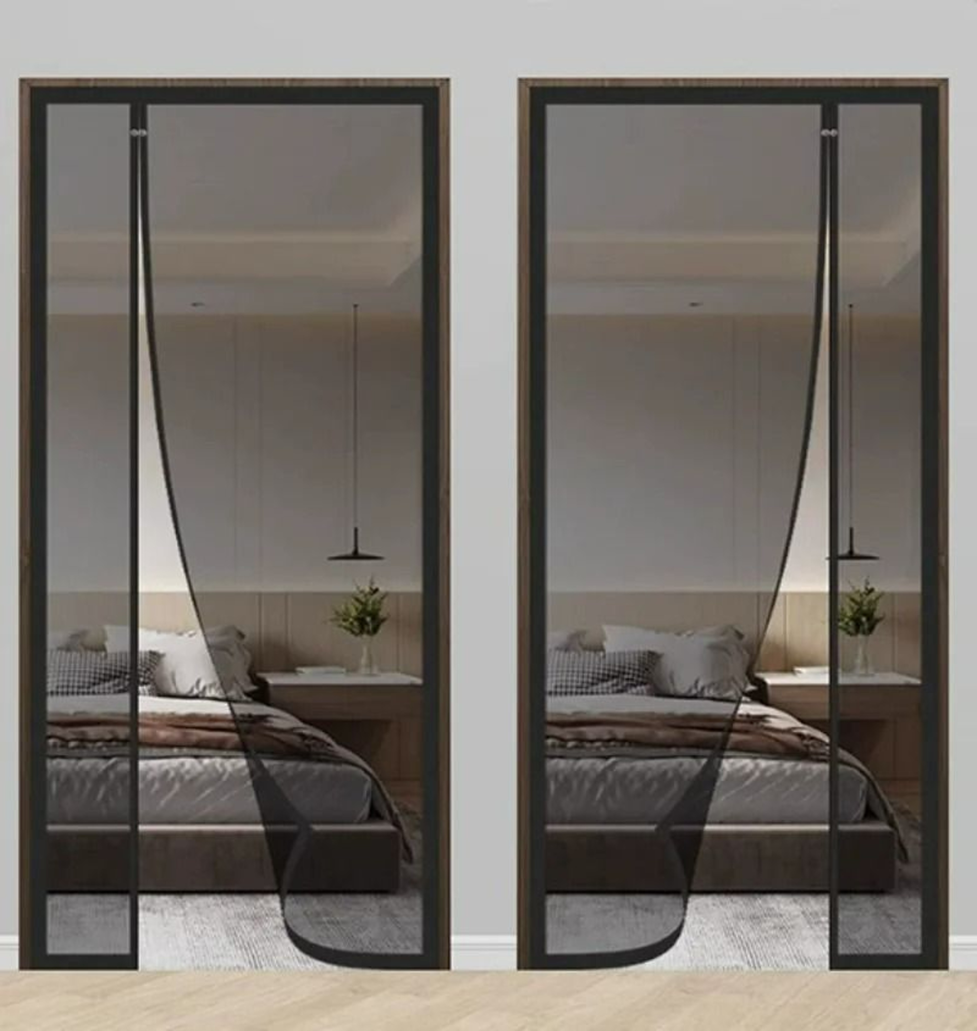 Black Side Opening Magnetic Fiberglass Door Screen Mesh 2