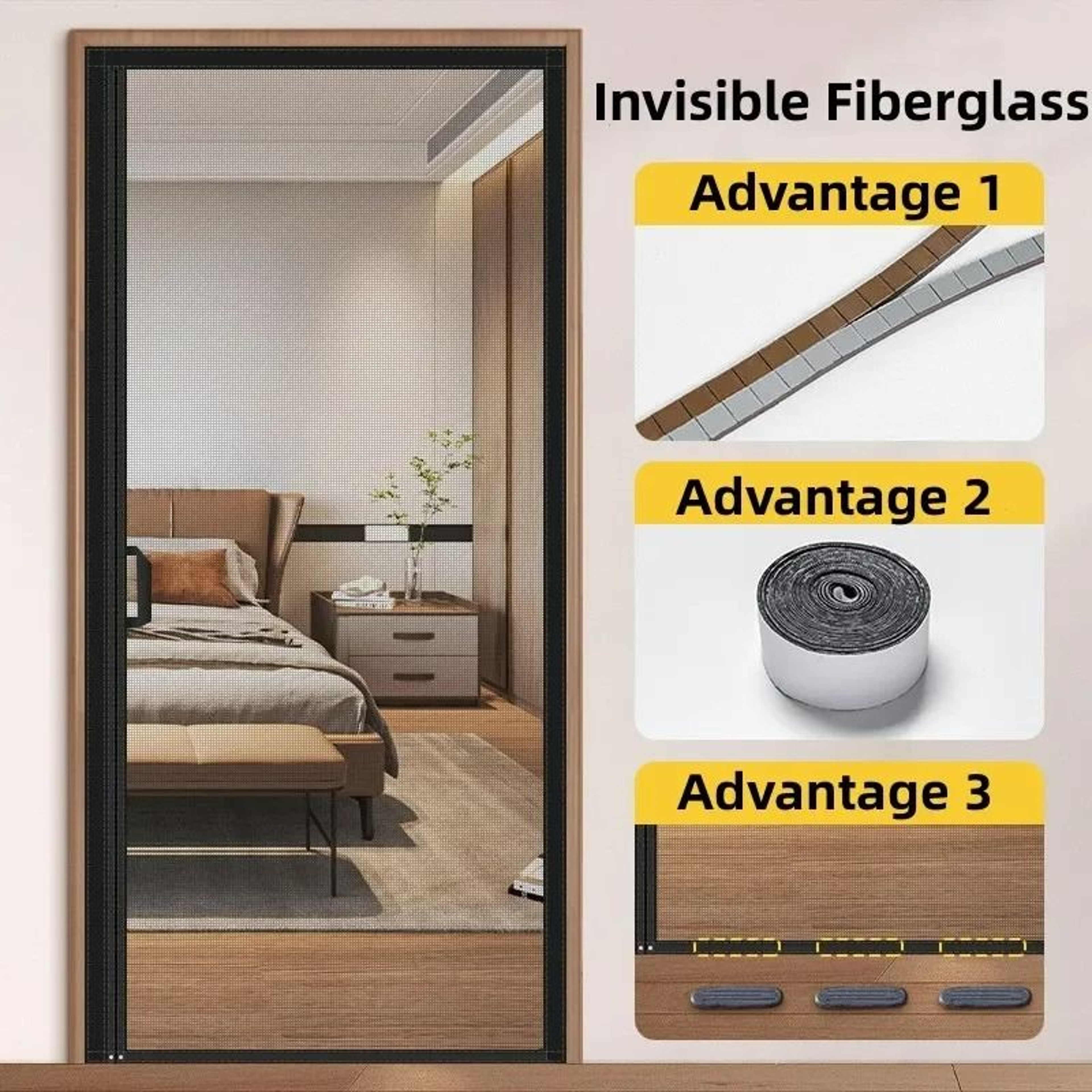 Elite Black Side Opening Magnetic Fiberglass Door Screen Mesh 5