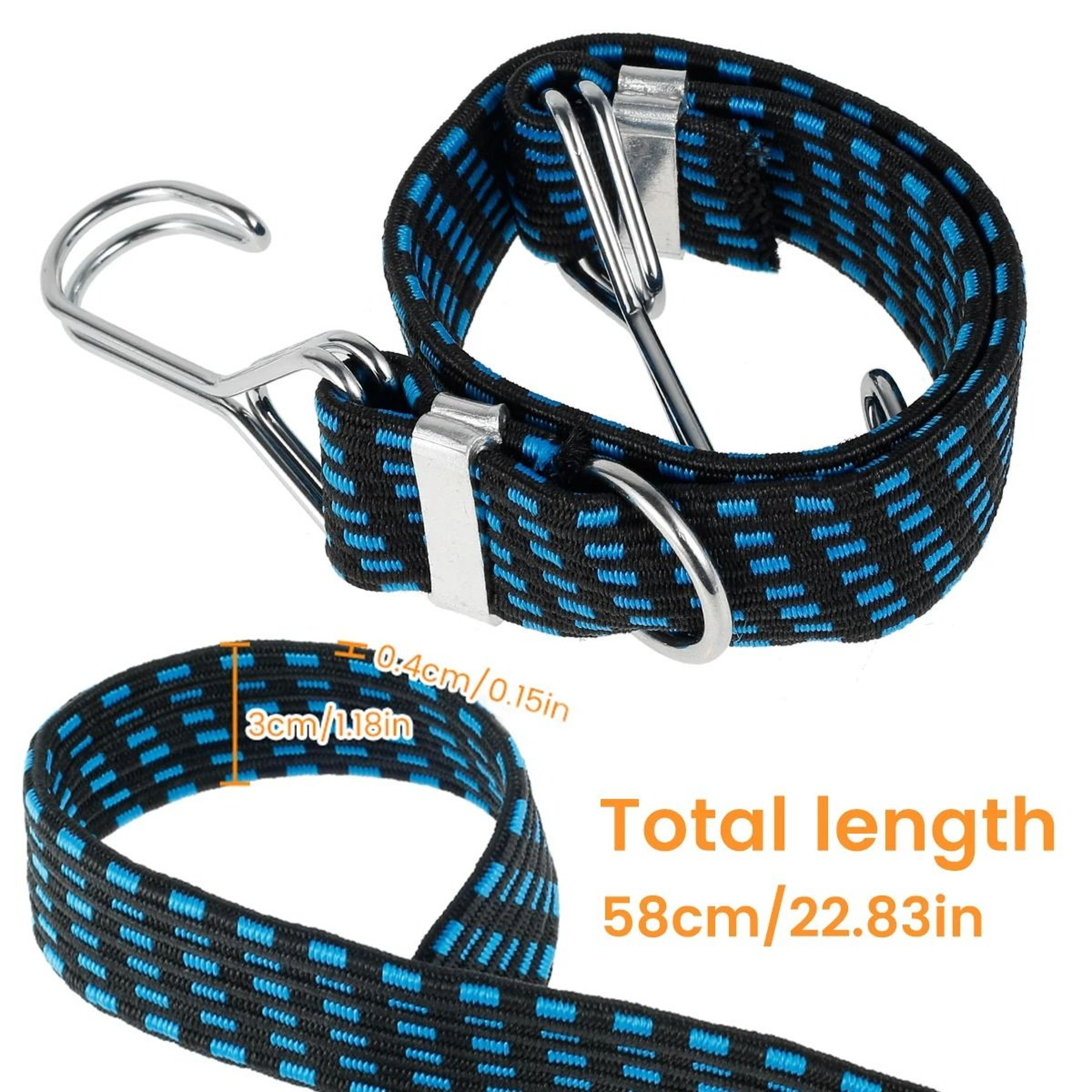 4Piece HeavyDuty Flat Bungee Cords With Steel Core Hooks 0