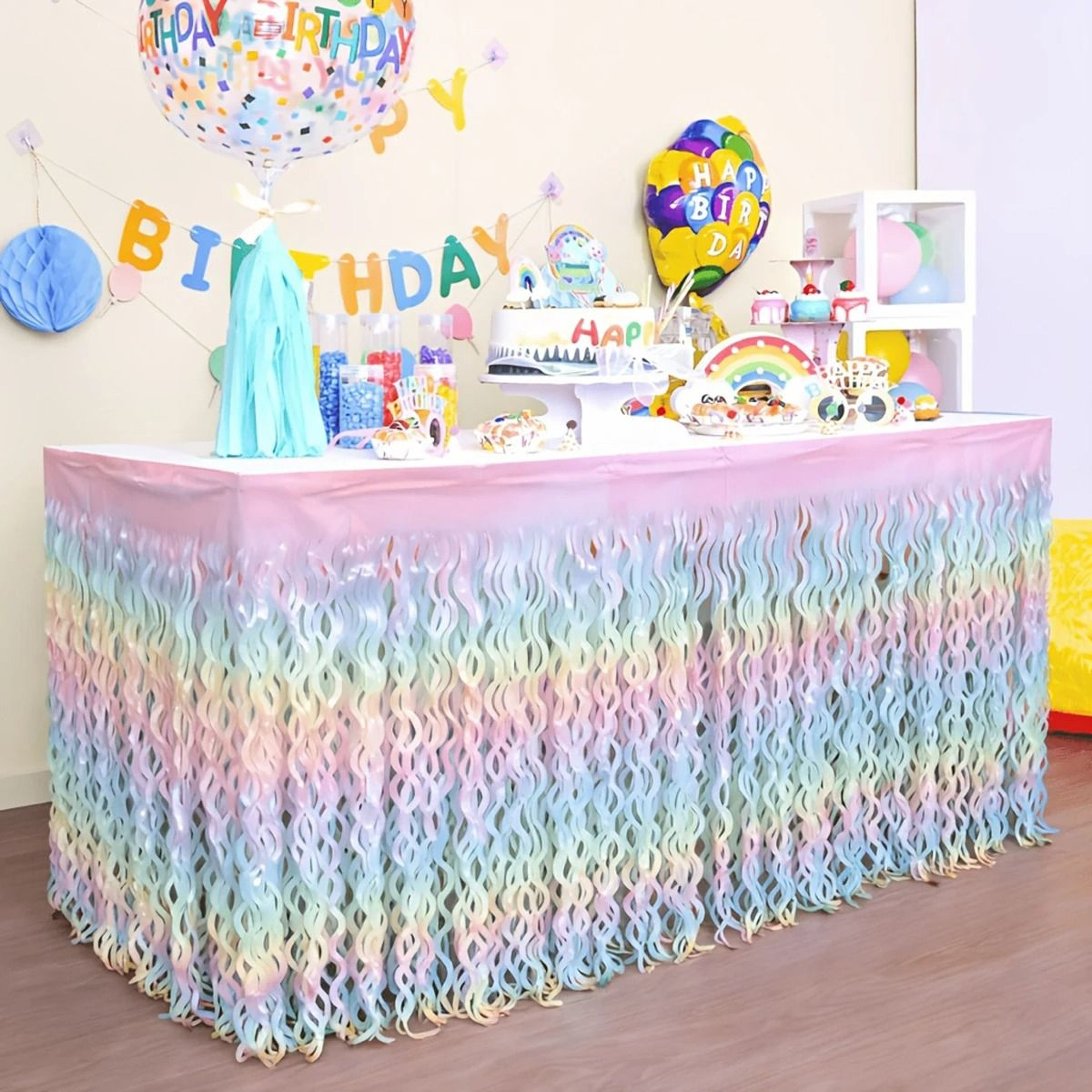 Rainbow Gradient Wave Disposable Table Skirt For Birthday Parties And Weddings 0