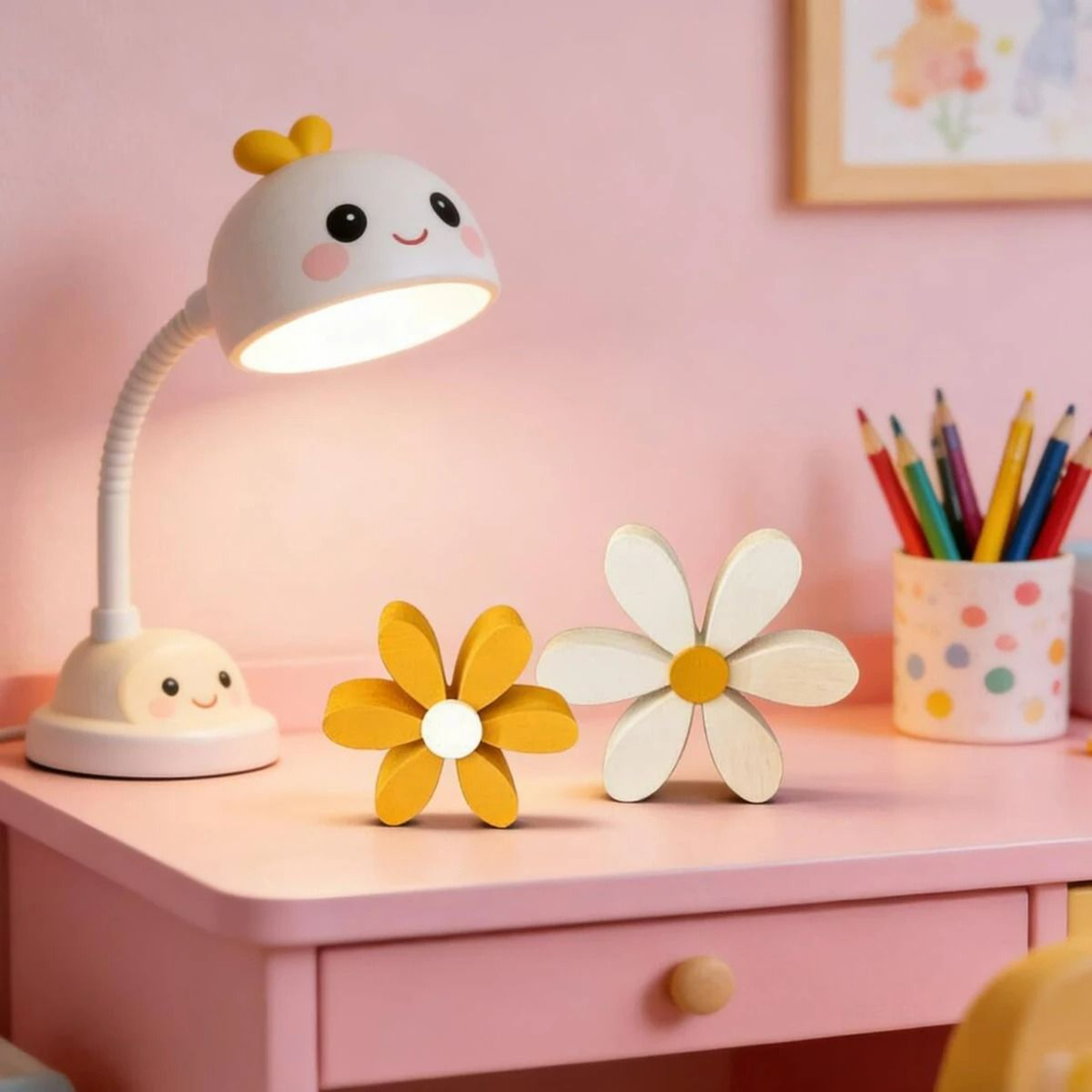 2 Piece Spring Wooden Daisy Desktop Ornaments For Floral Party Decor 2