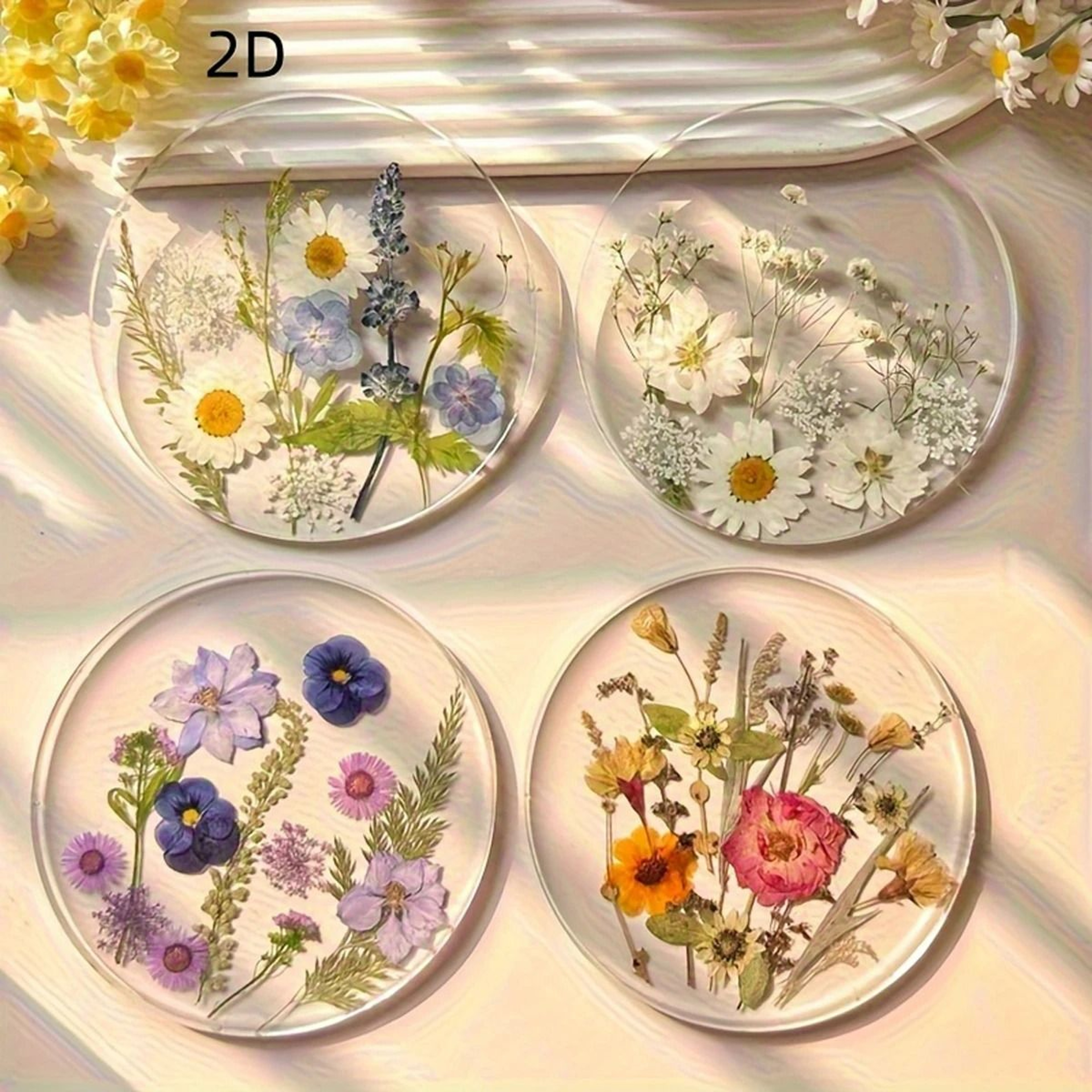 4 Piece Transparent Colorful Wildflower Acrylic Coaster Set For Party Table Decor 0