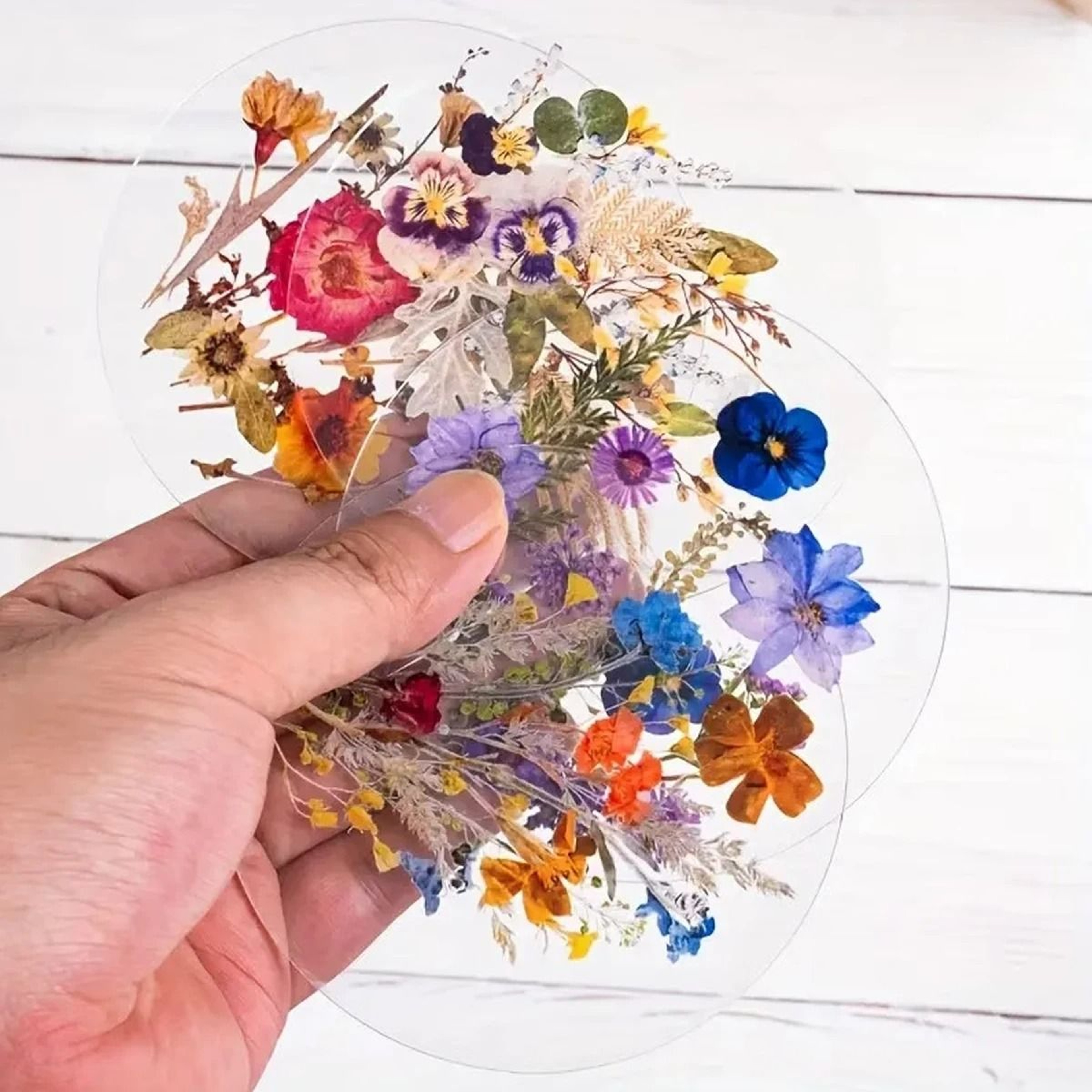 4 Piece Transparent Colorful Wildflower Acrylic Coaster Set For Party Table Decor 4