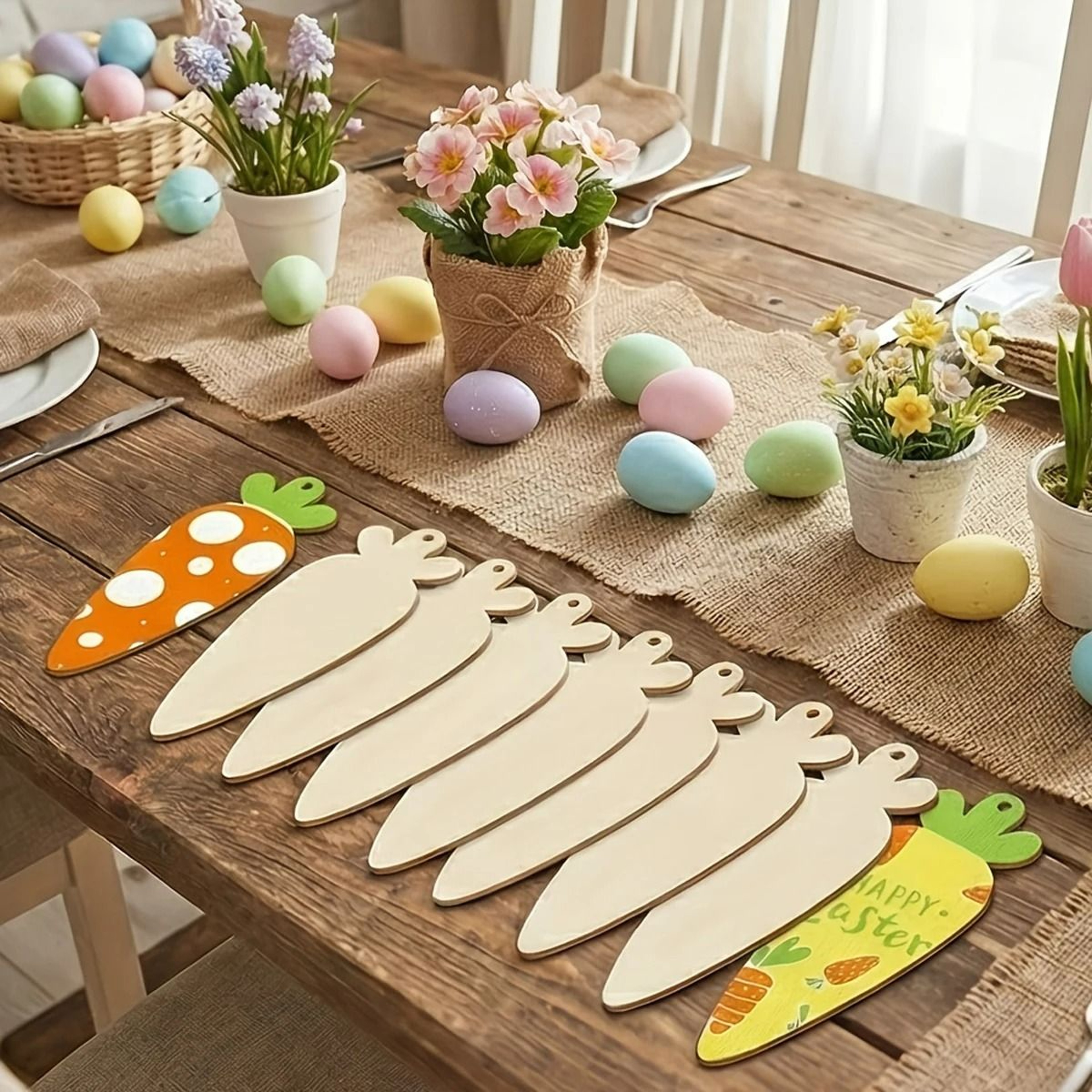 10 Piece Easter Wooden Carrot Hanging Ornaments With Twine For DIY Crafts 0