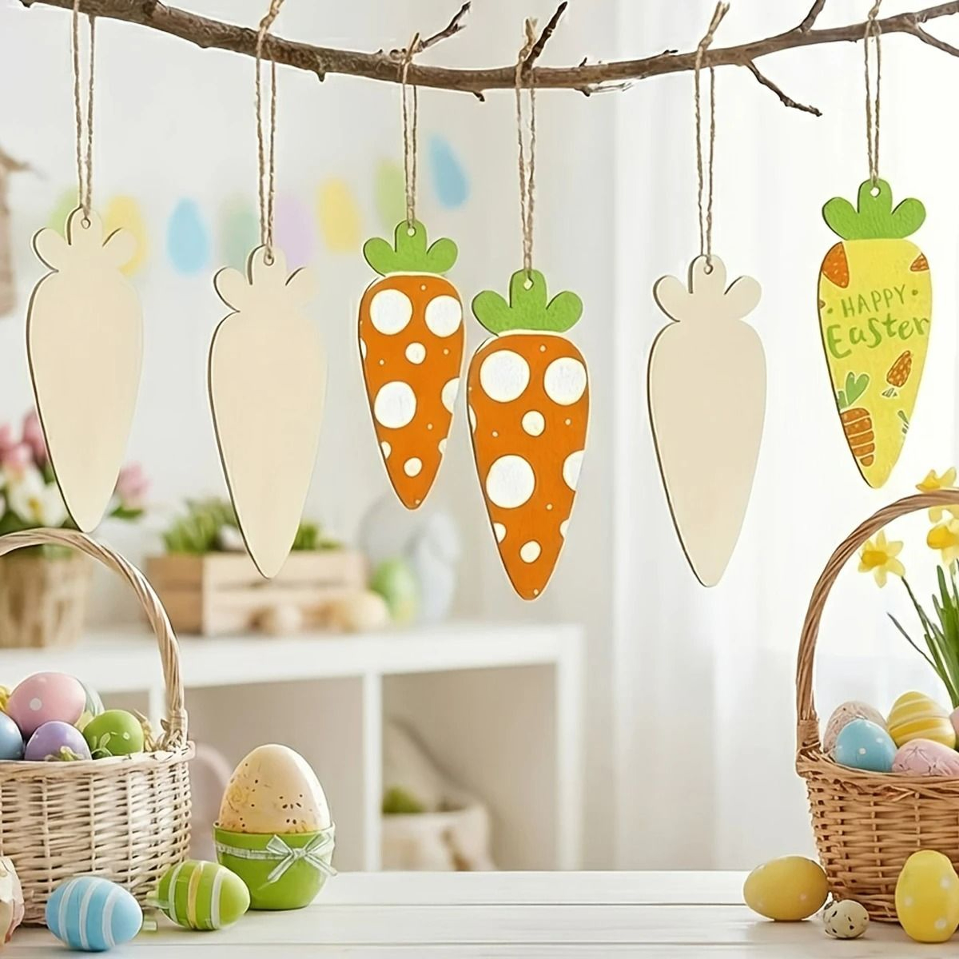 10 Piece Easter Wooden Carrot Hanging Ornaments With Twine For DIY Crafts 3