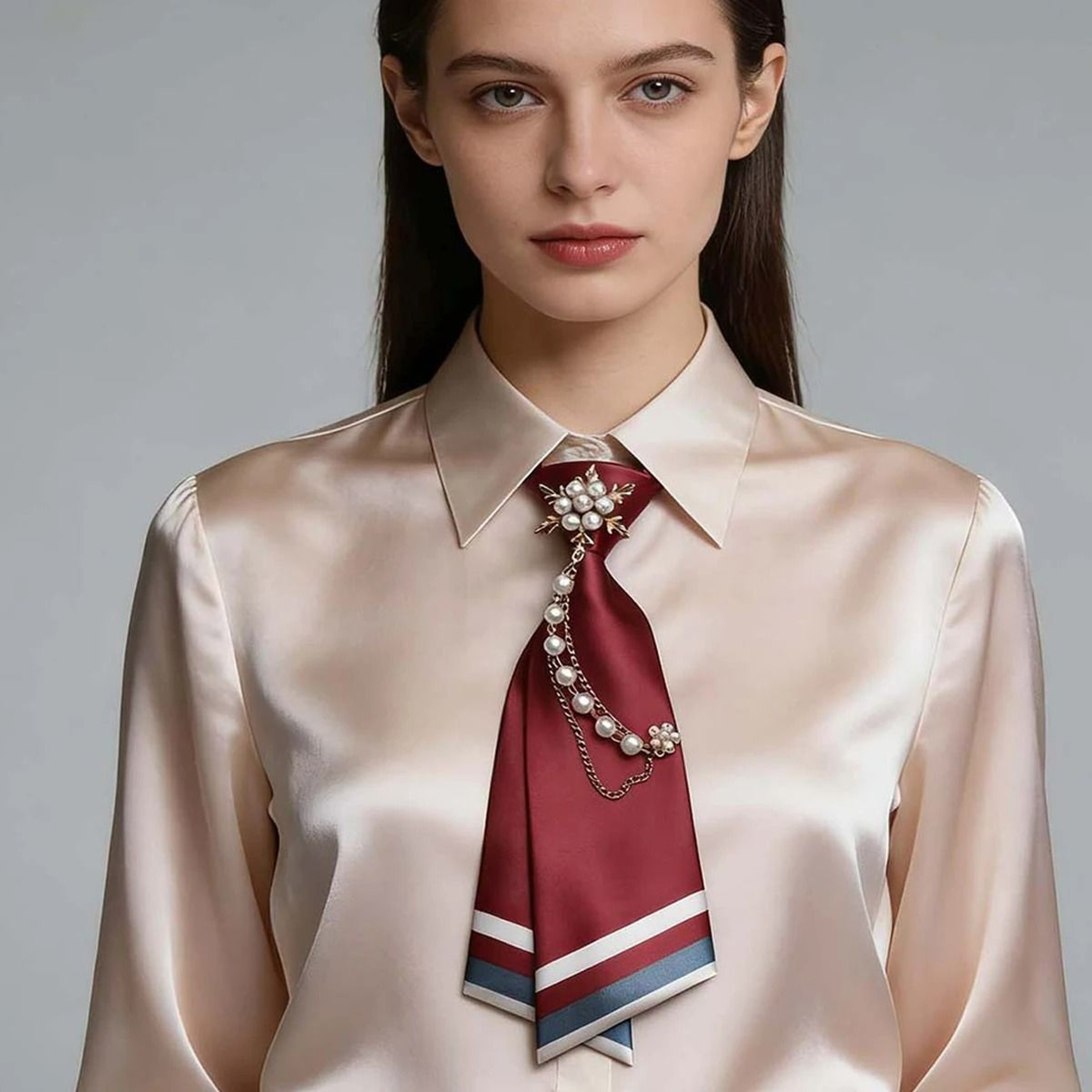 NoSew Beaded Floral DoubleLayer Necktie For Casual Streetwear 4