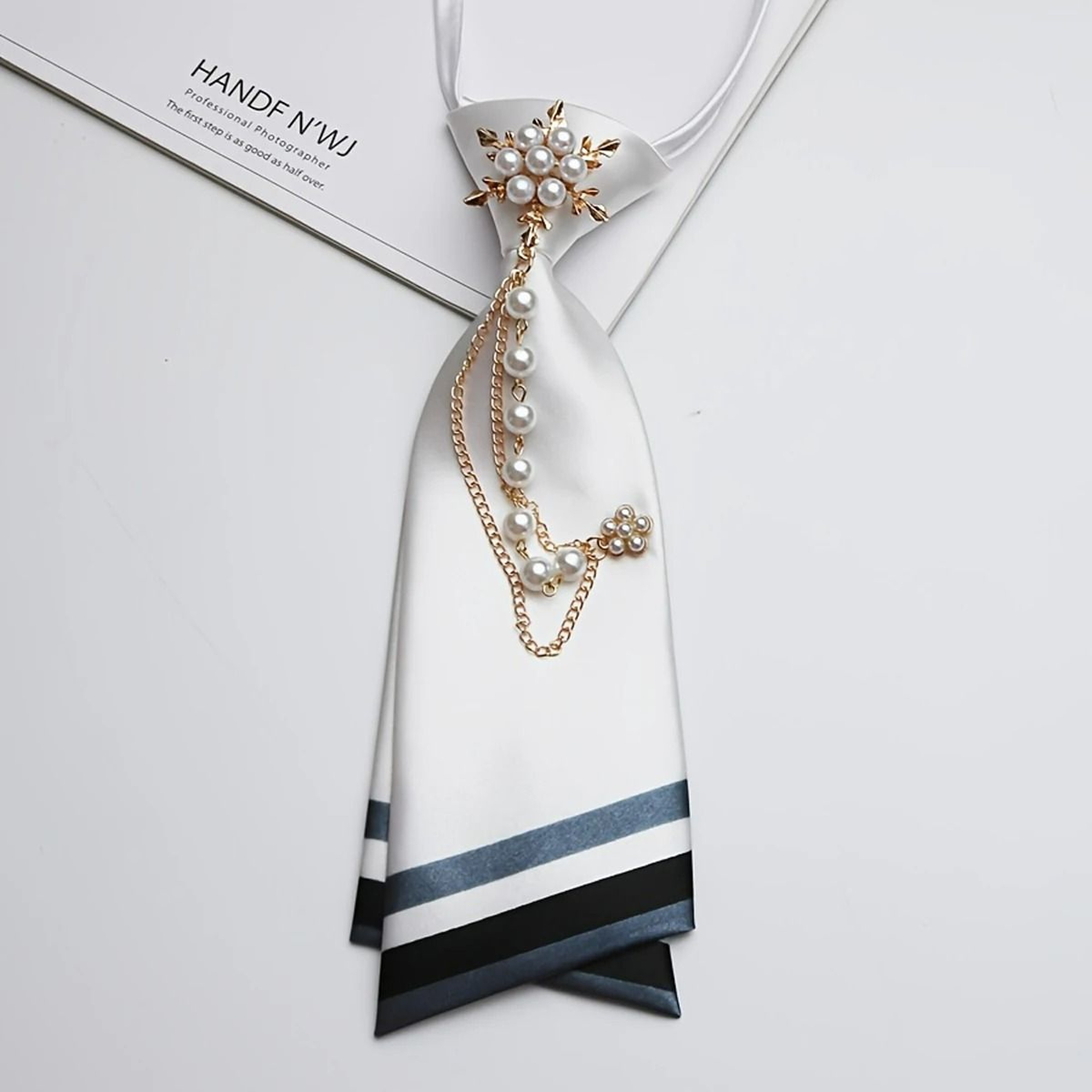 NoSew Beaded Floral DoubleLayer Necktie For Casual Streetwear 7