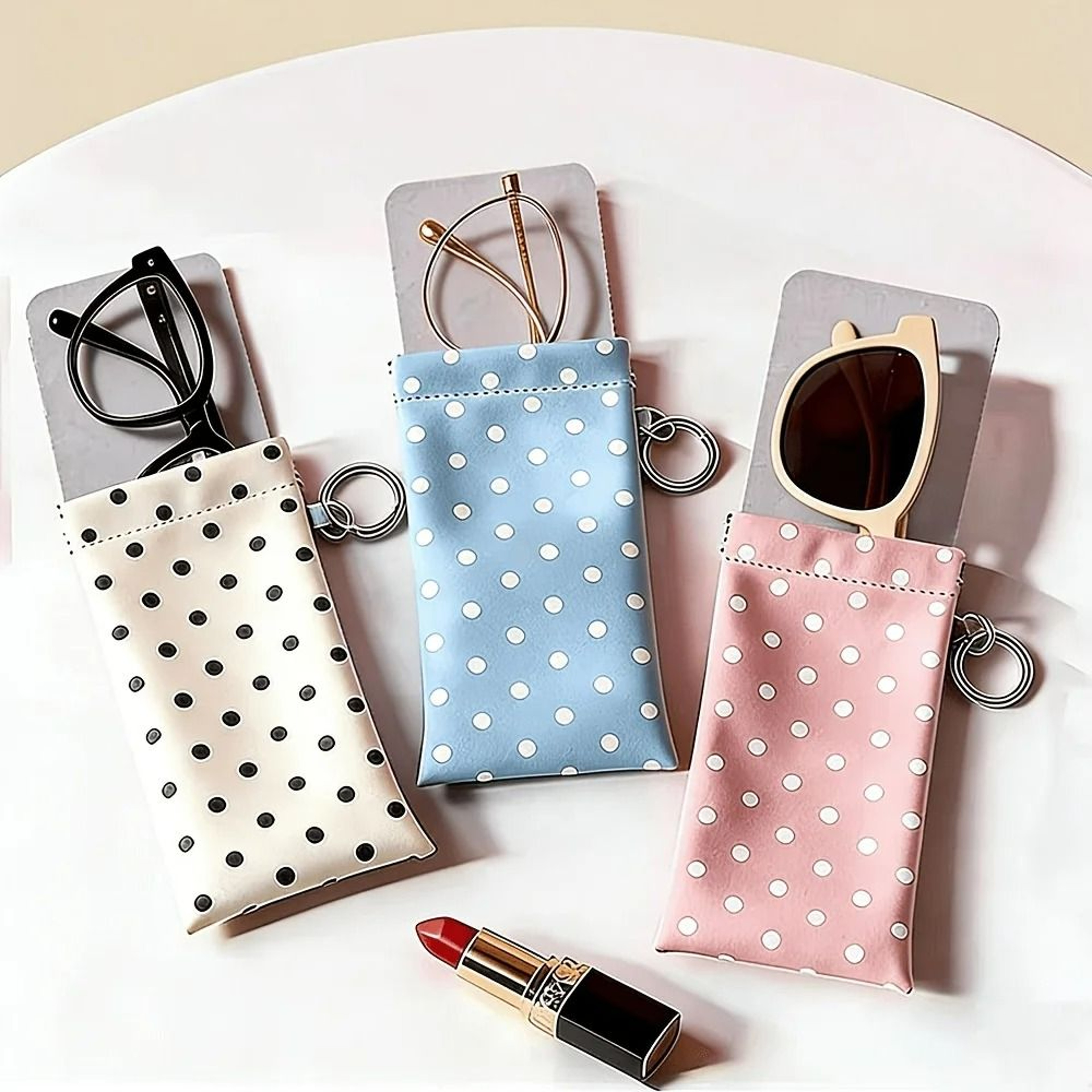 Faux Leather Cute Polka Dot Magnetic Glasses Pouch With Hook And BuiltIn Lens Cloth 4