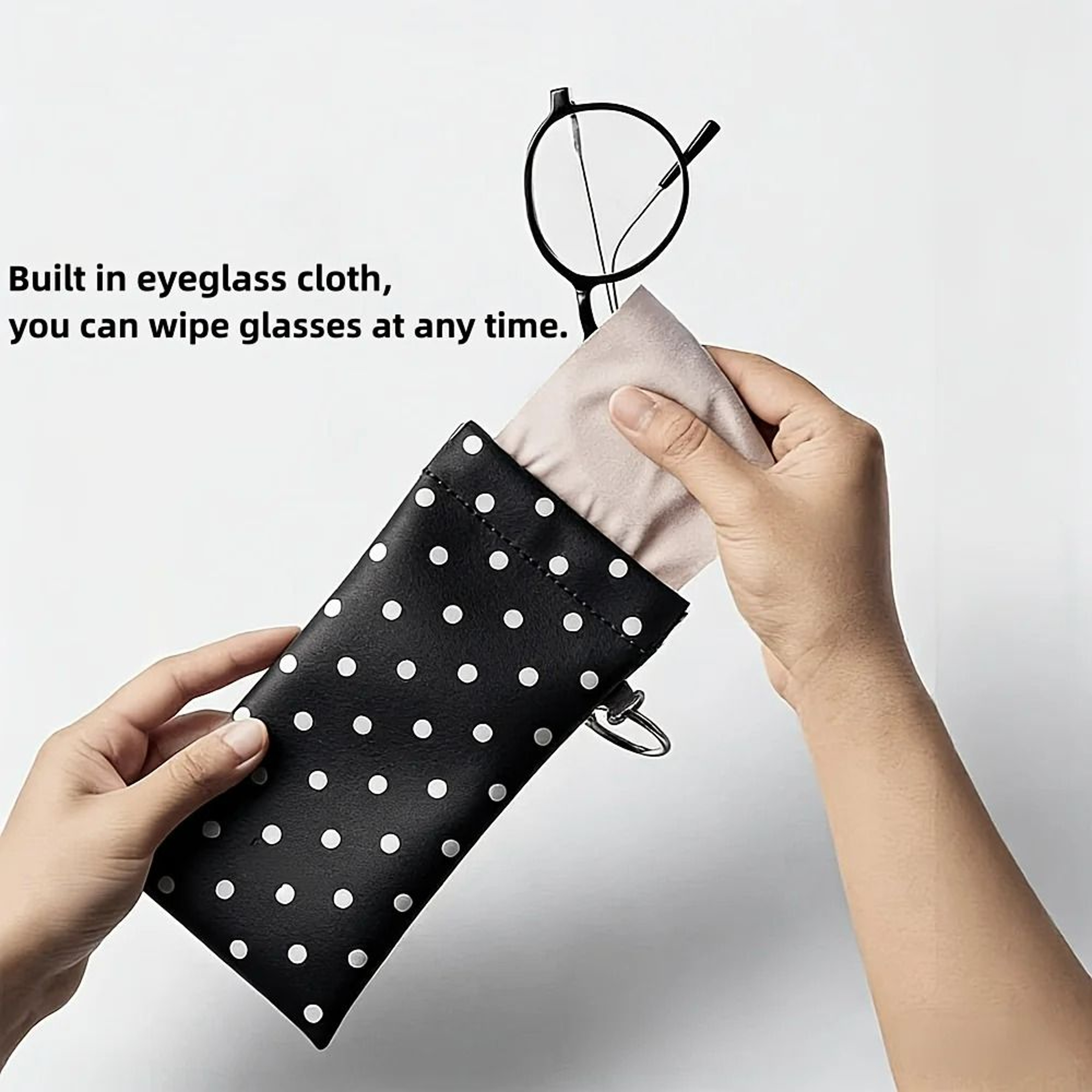 Faux Leather Cute Polka Dot Magnetic Glasses Pouch With Hook And BuiltIn Lens Cloth 5