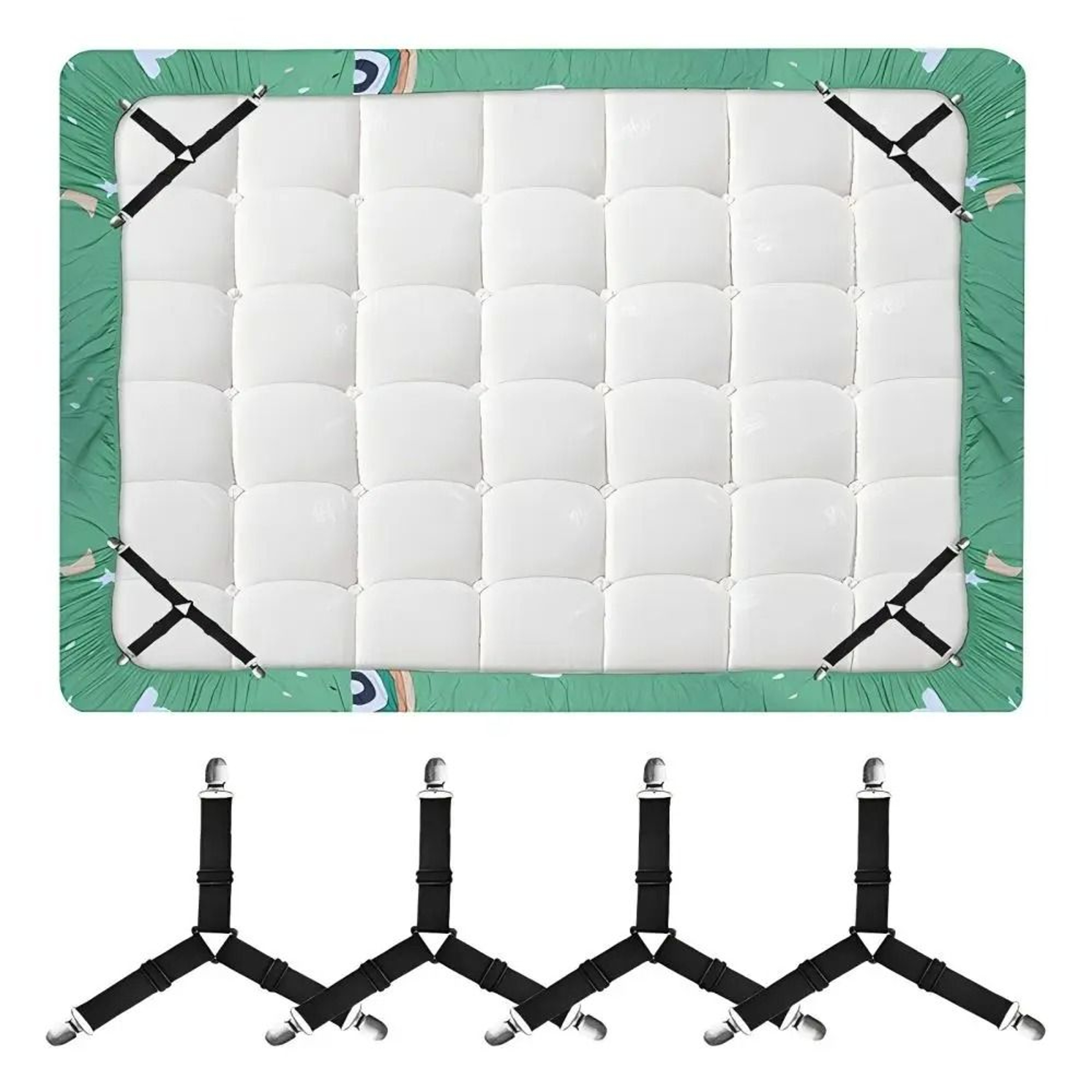 4Piece Adjustable Elastic Bed Sheet Fasteners And Mattress Cover Clip Holders 0