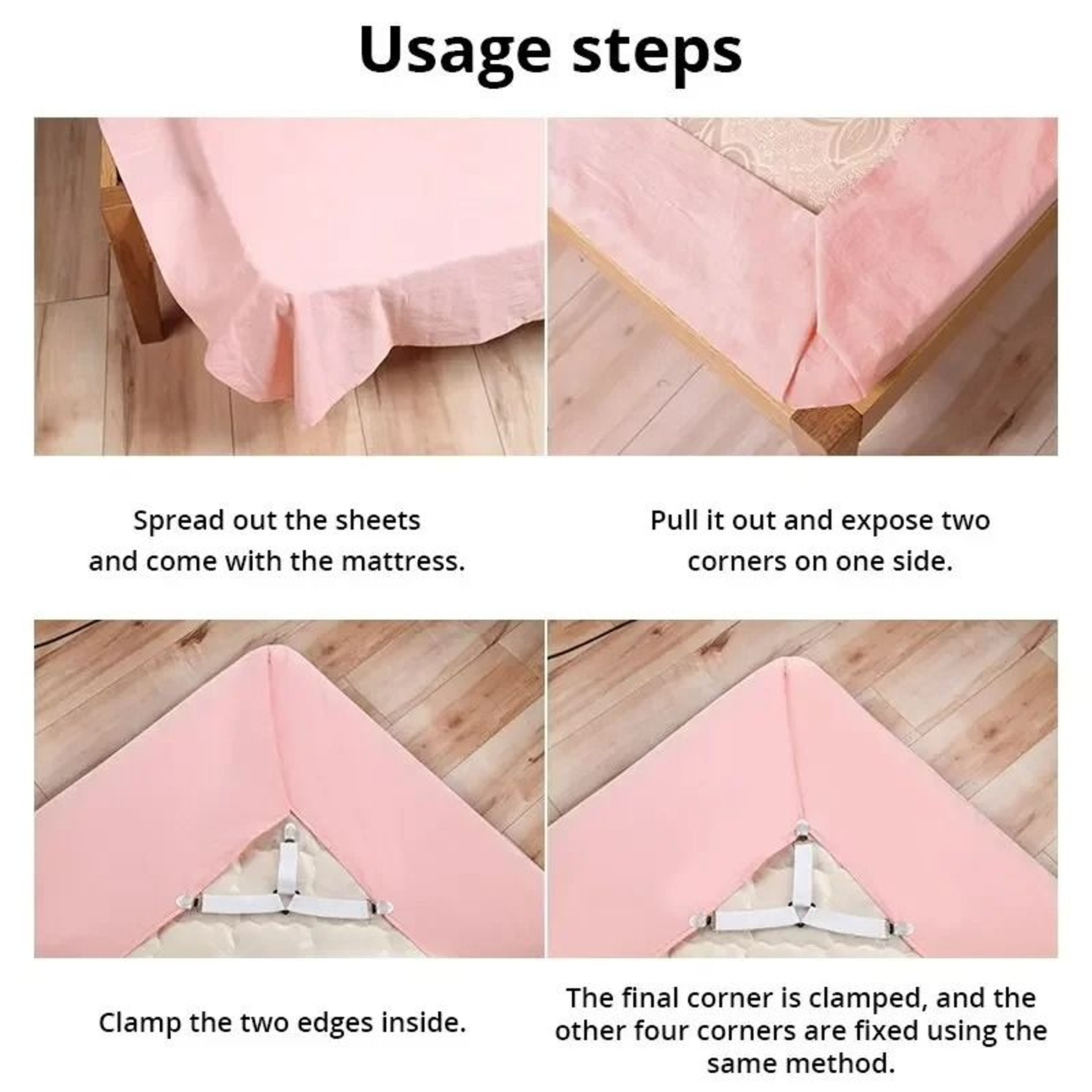 4Piece Adjustable Elastic Bed Sheet Fasteners And Mattress Cover Clip Holders 2