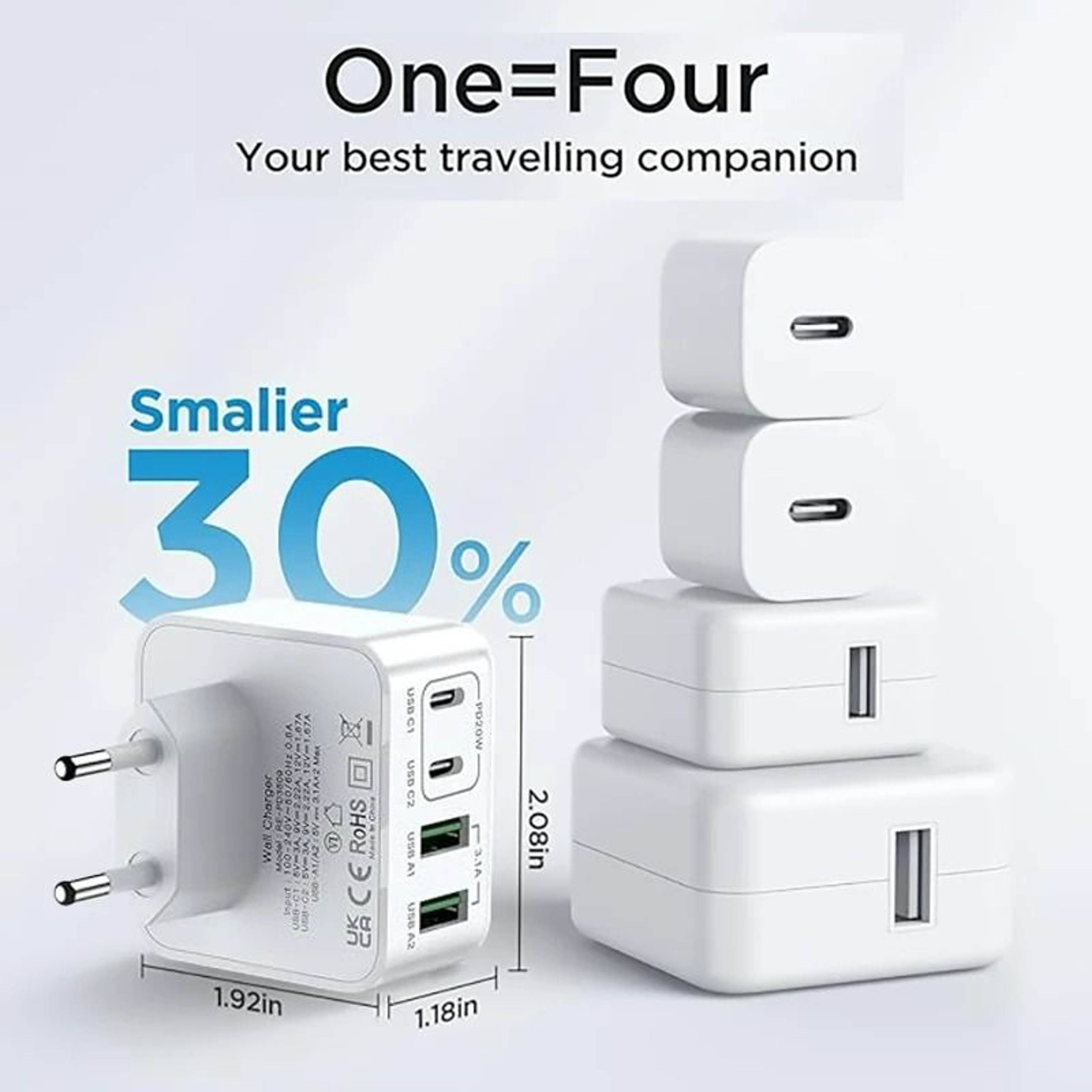 40W 4Port USBC  USBA Fast Charger Wall Adapter With PD  QC 30 Support 1
