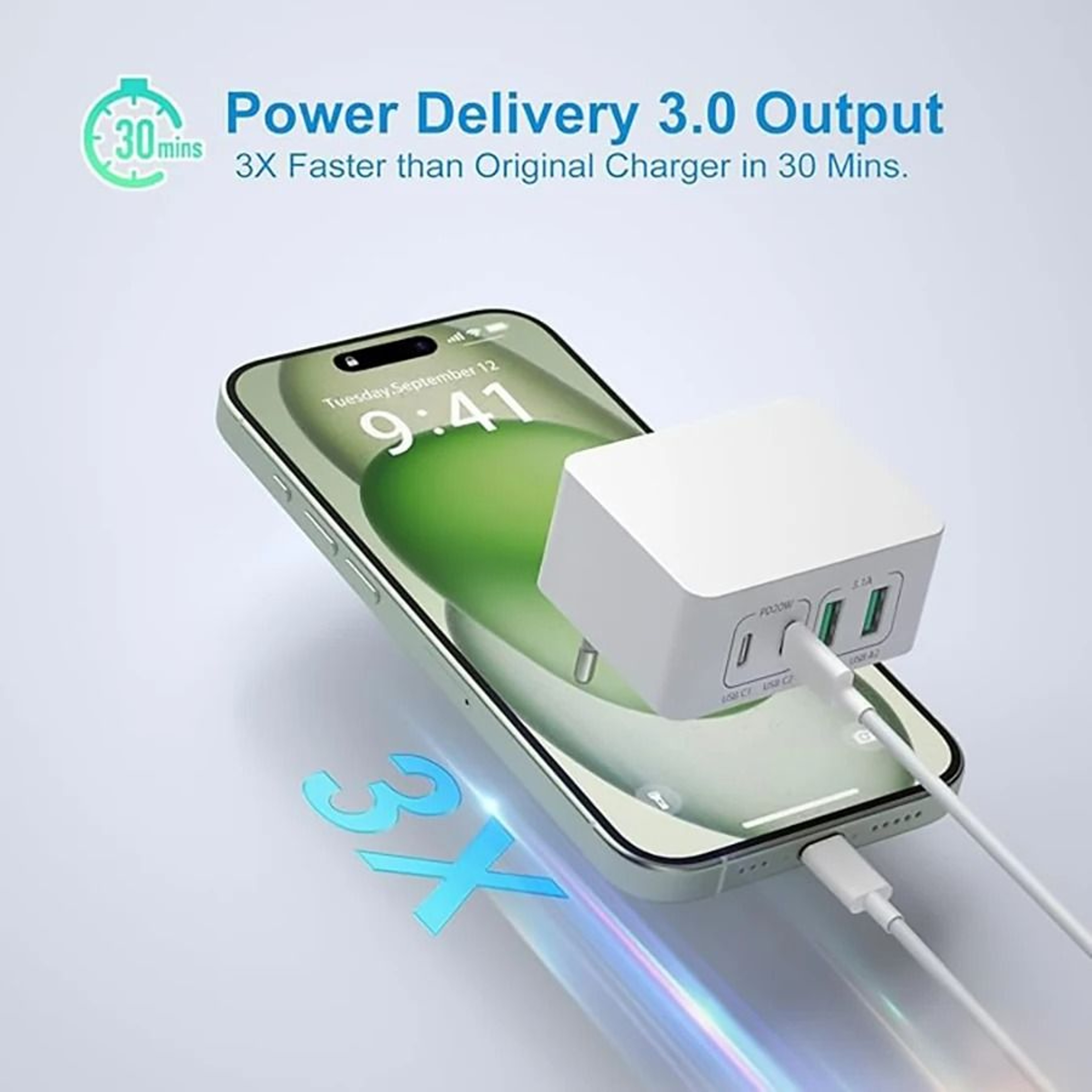 40W 4Port USBC  USBA Fast Charger Wall Adapter With PD  QC 30 Support 5