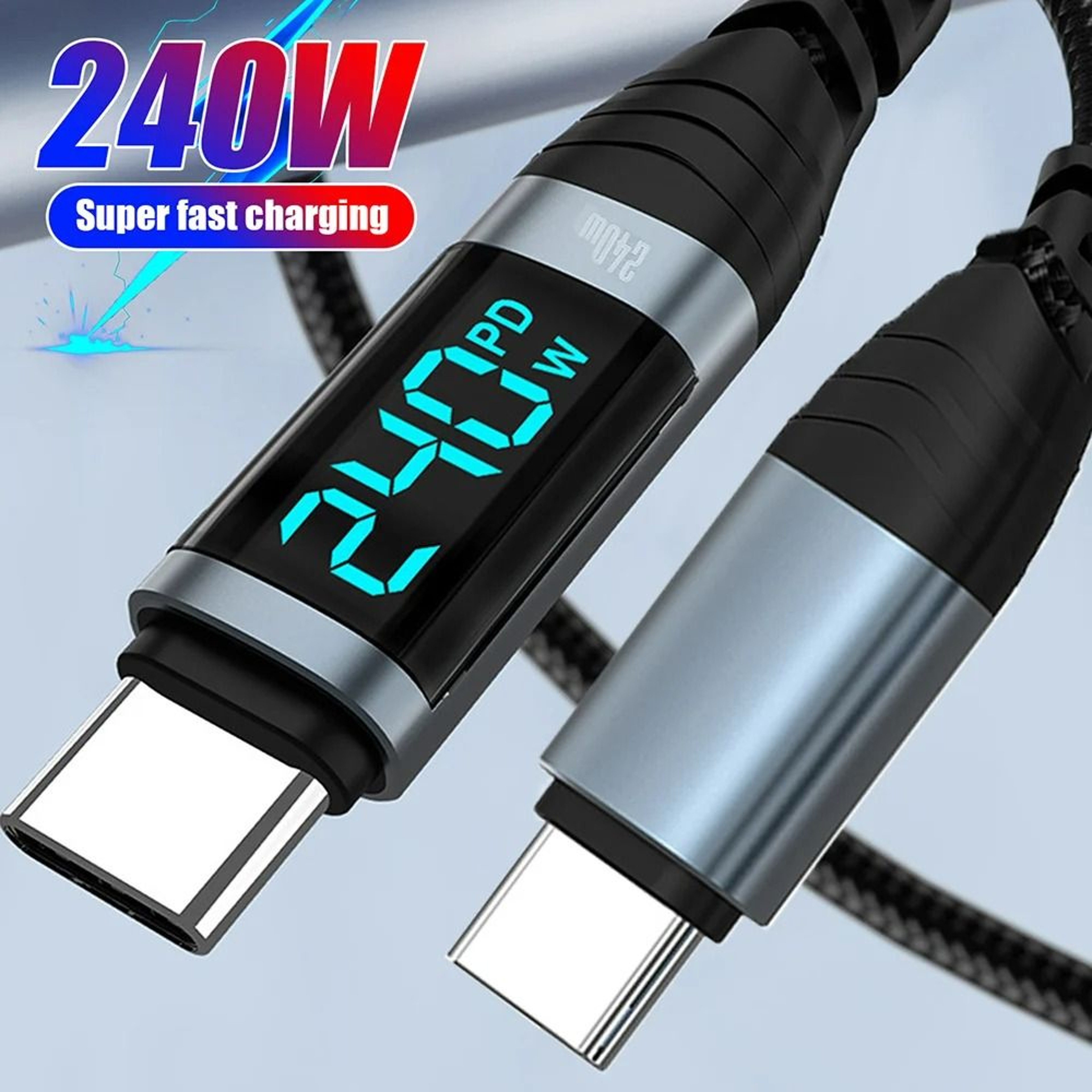 240W Digital Display USB C Fast Charging Cable Ultra High Speed Type C Data Cord 0