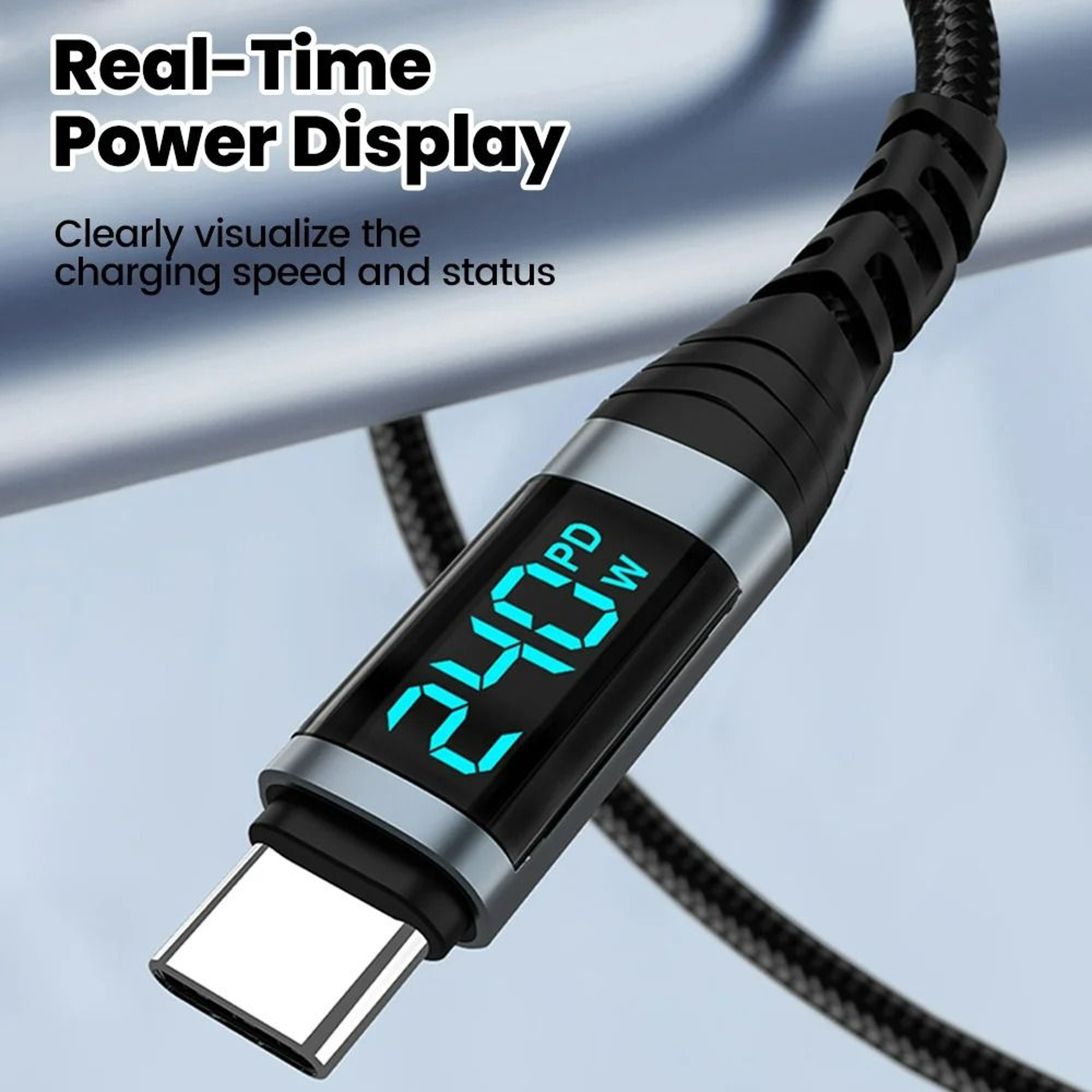 240W Digital Display USB C Fast Charging Cable Ultra High Speed Type C Data Cord 5