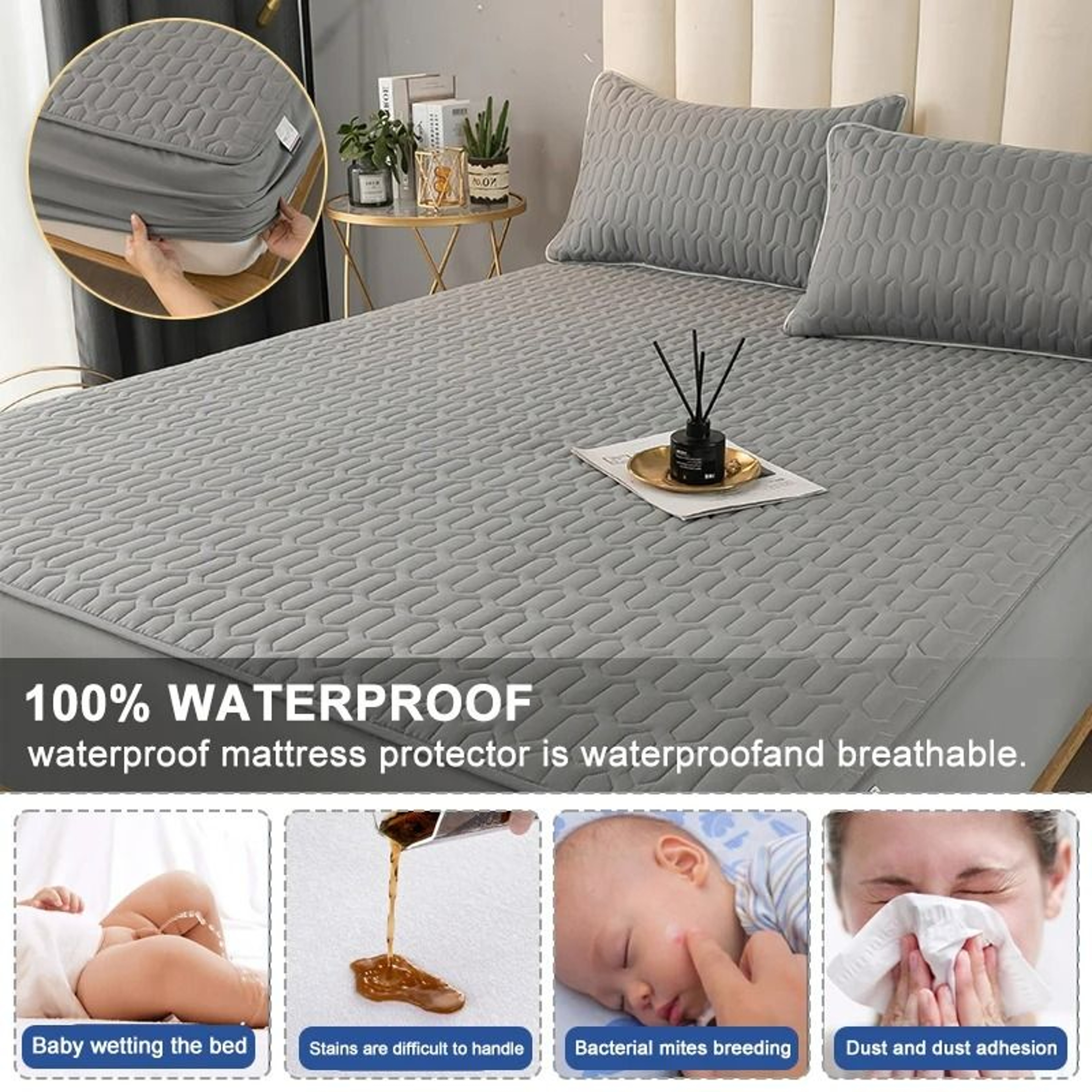 Waterproof Thicken Quilted Mattress Cover Deep Pocket Fitted Sheet Protector 4