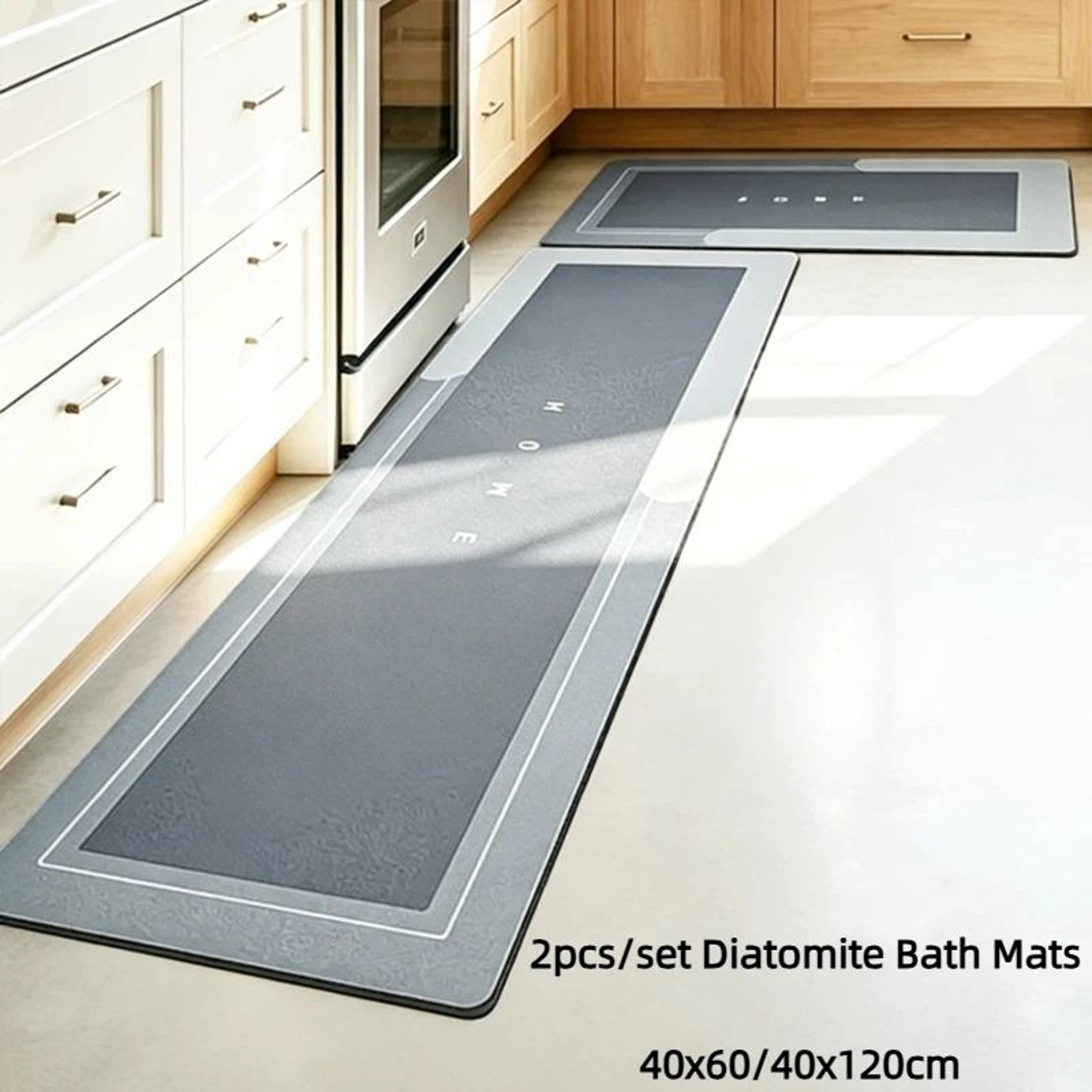 2Pcs Set Diatomite Absorbent NonSlip QuickDry Bath And Kitchen Rugs 1