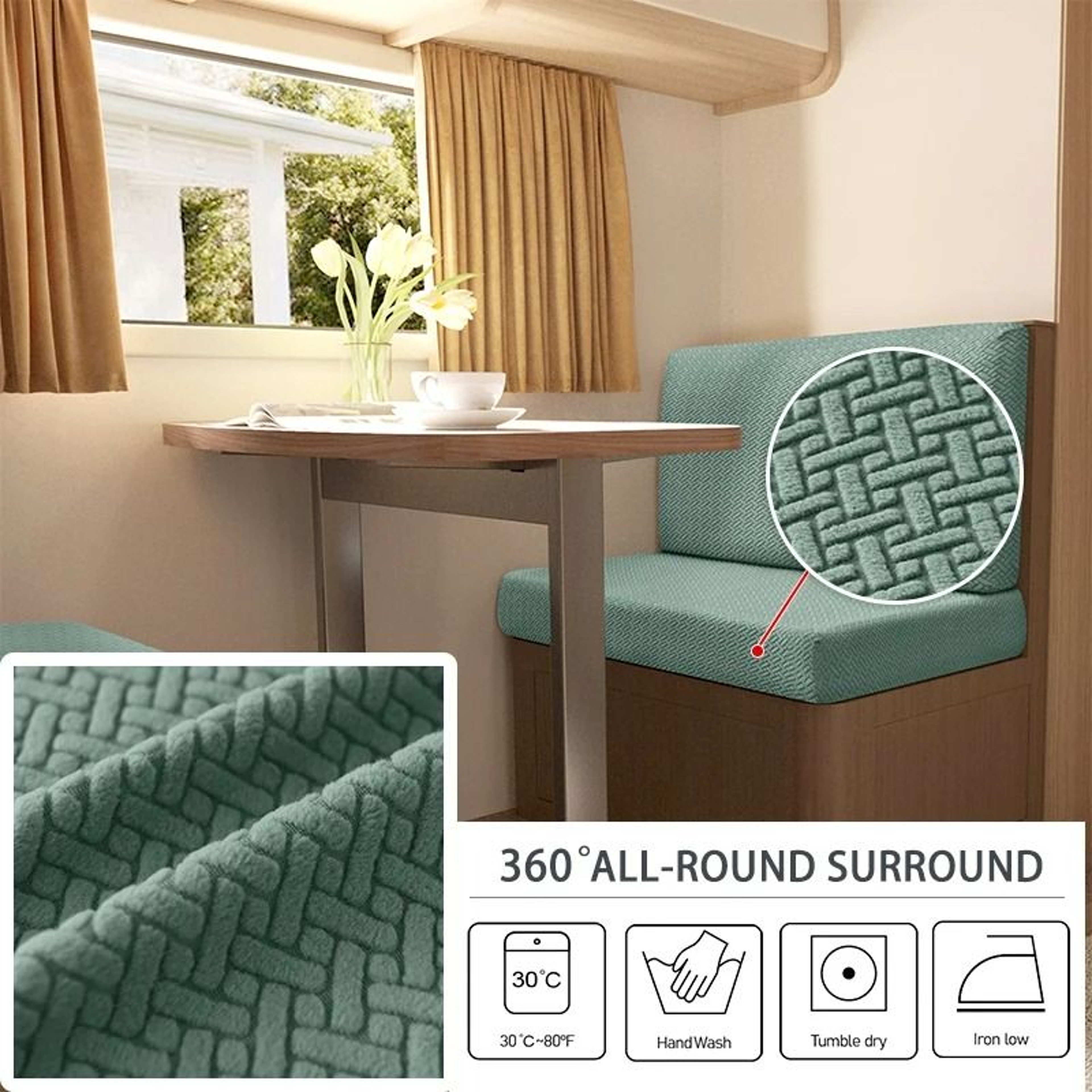 2Pcs Set Jacquard Polar Fleece RV Dinette Cushion Covers 4