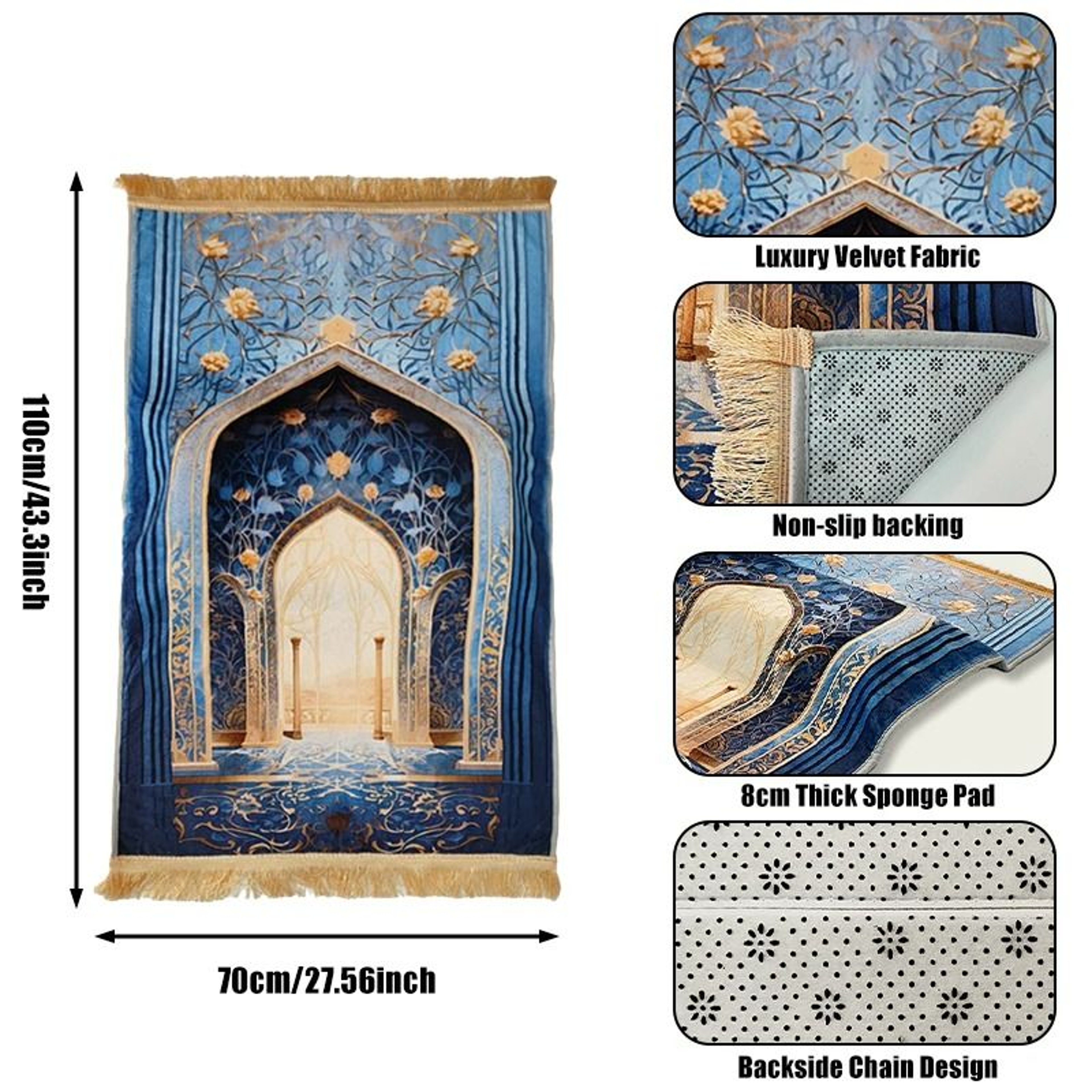 Vintage Pattern Islamic Prayer Rug With Tassel Accent 3