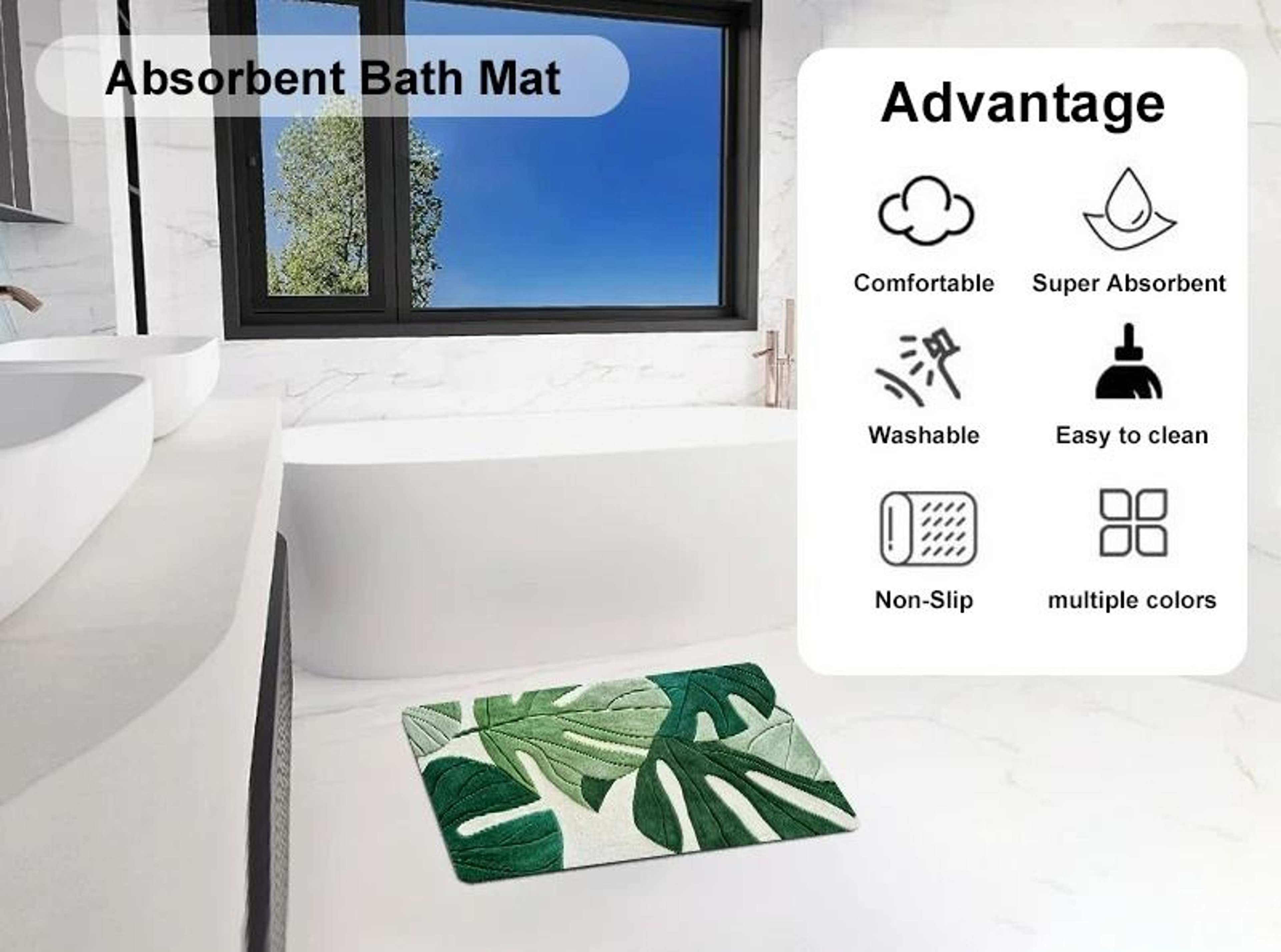 2D Monstera Leaf Print Absorbent Floor Mat 5
