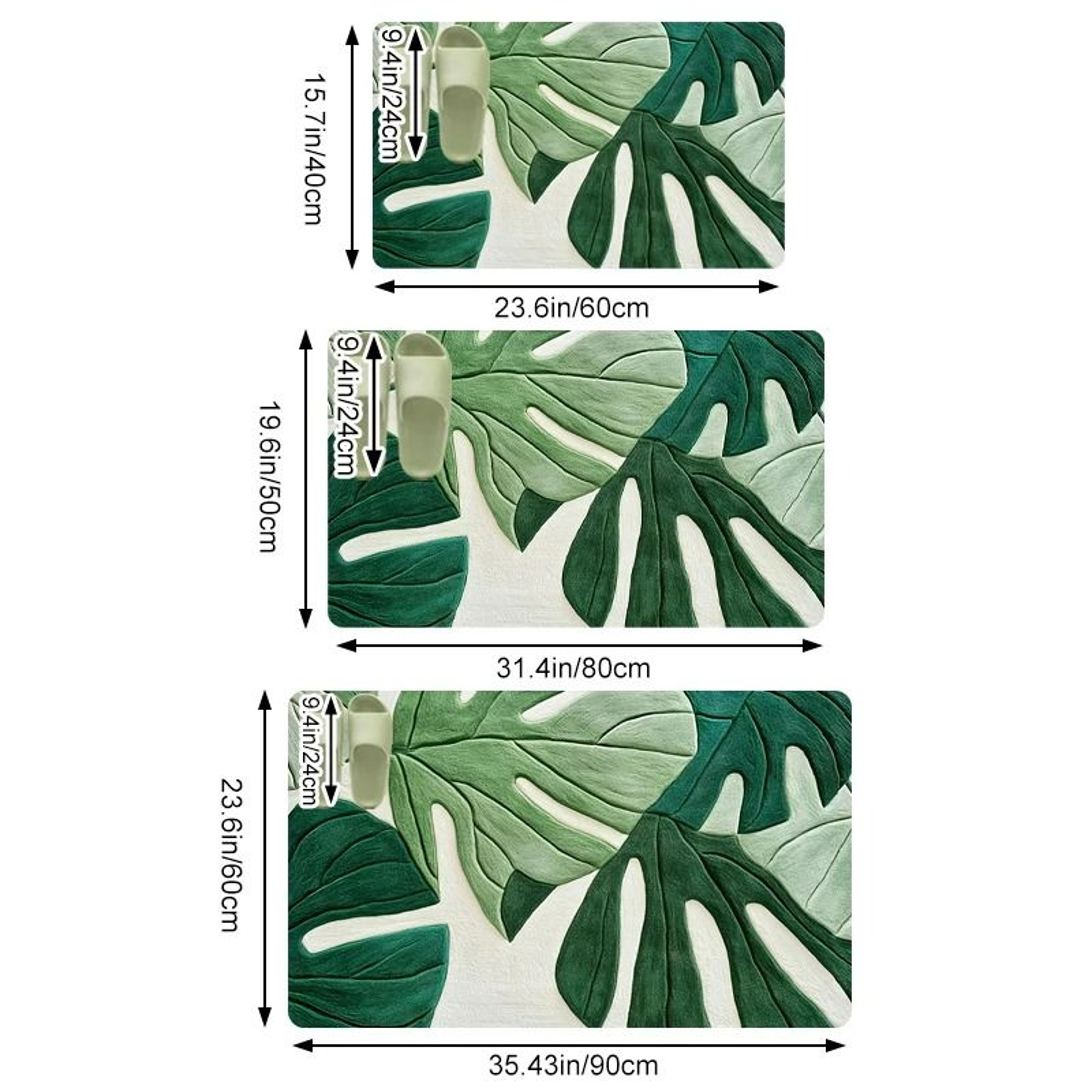 2D Monstera Leaf Print Absorbent Floor Mat 1