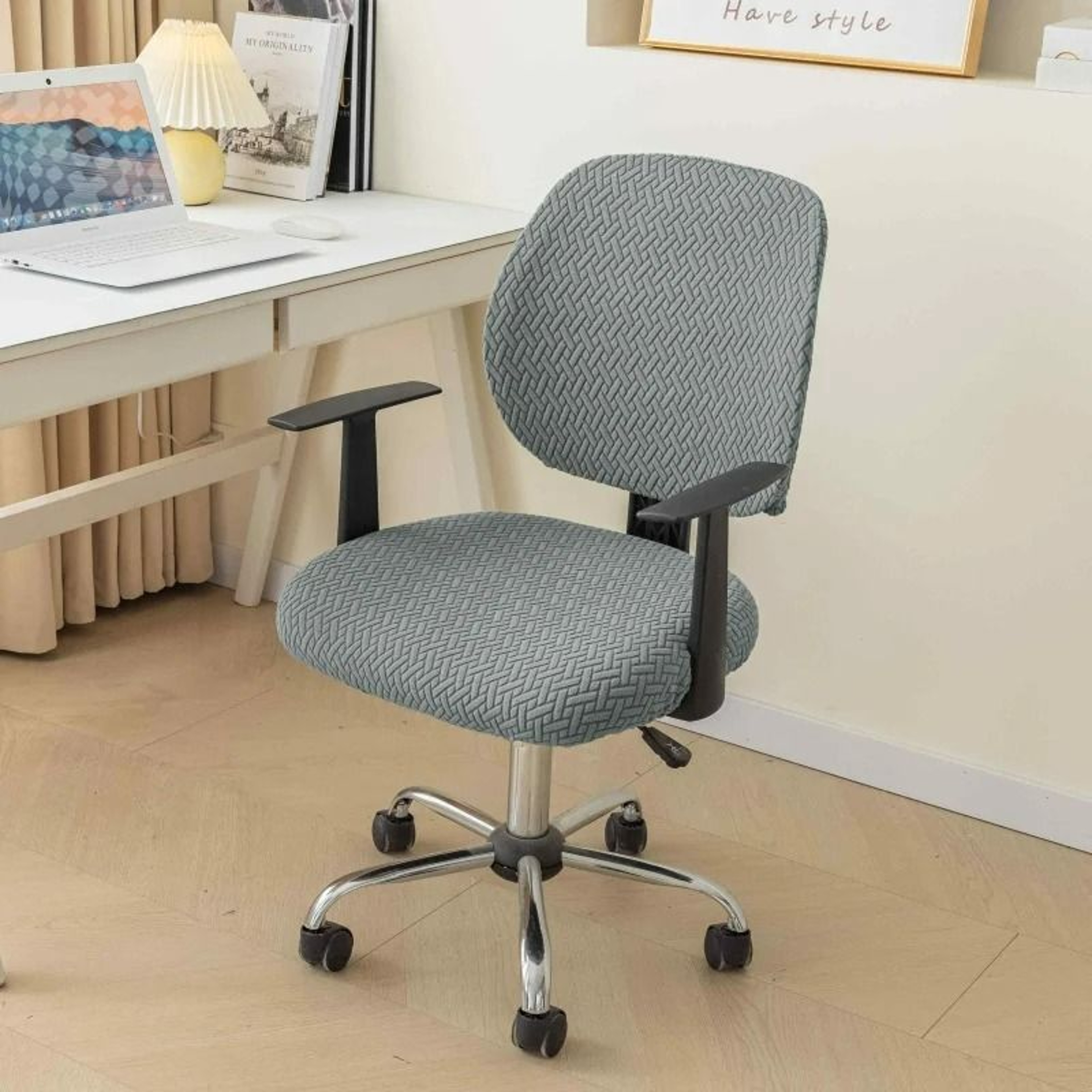 2Piece Split Grid Office Chair Cover Set 7
